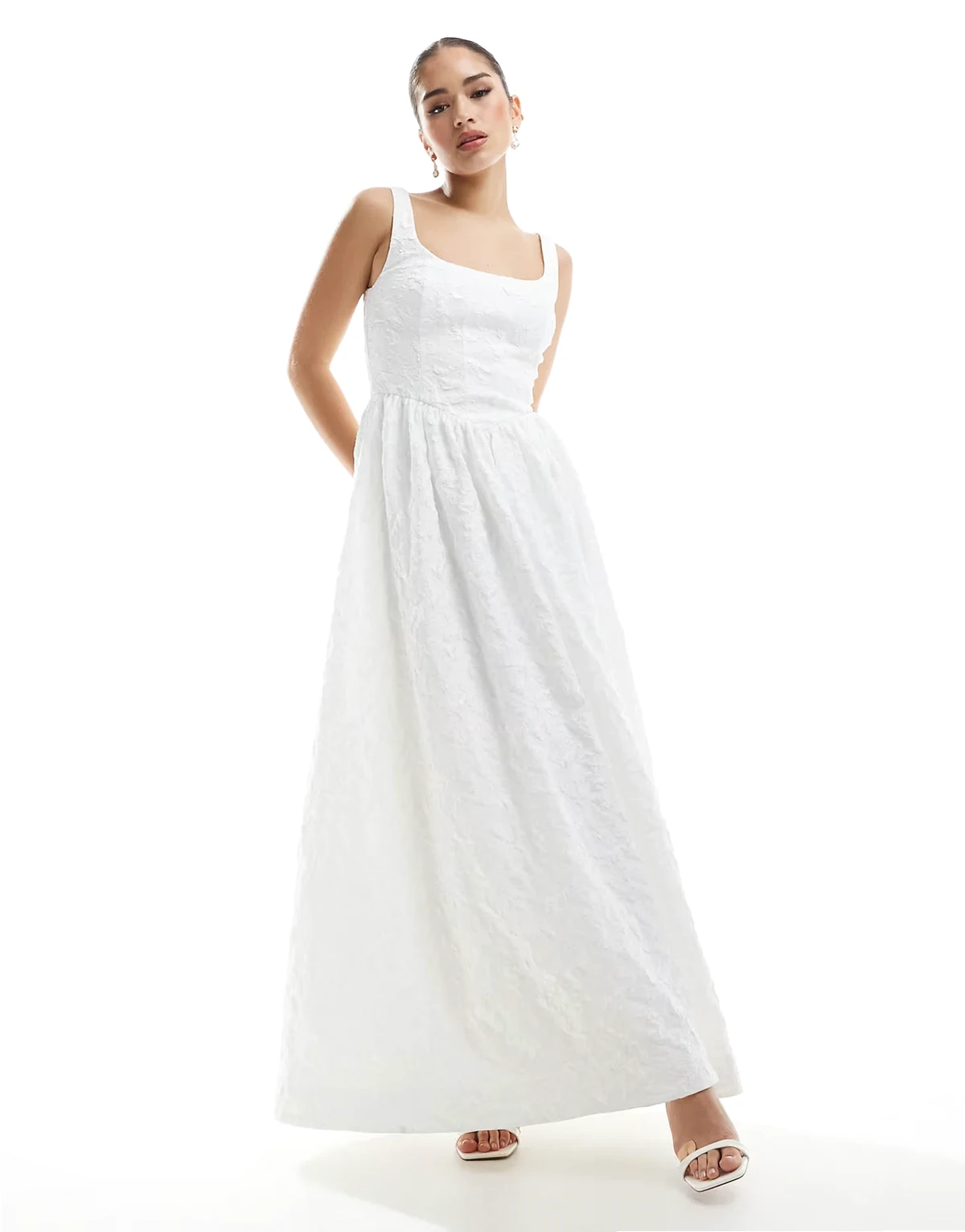 Bridal dropped hem jacquard maxi dress in ivory