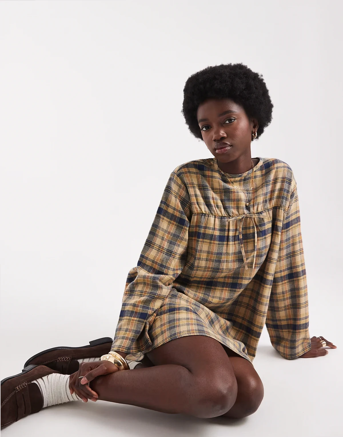long sleeve dress in yellow plaid