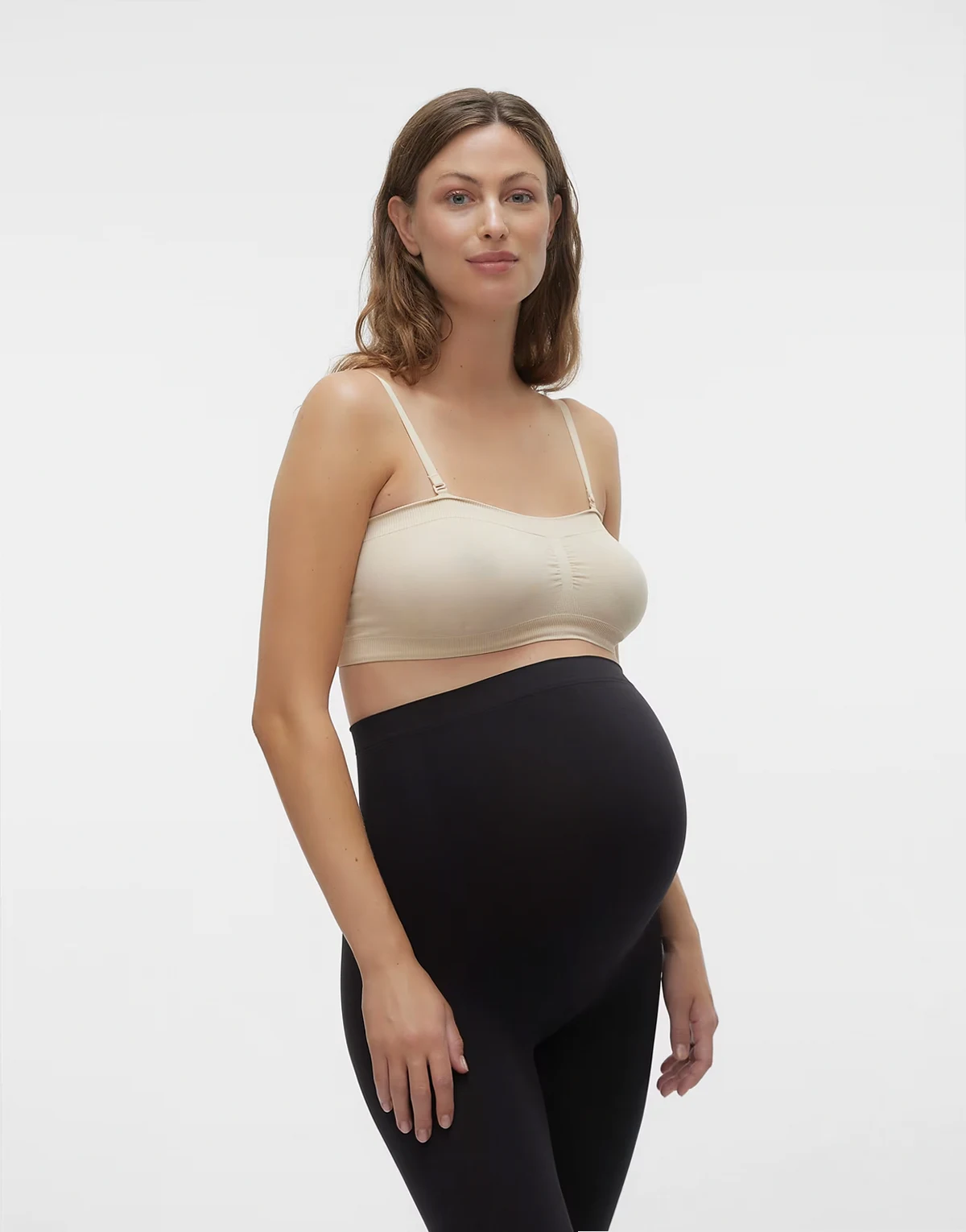 Umstandsmode – Trägerloser Stütz-BH in Beige mit abnehmbaren Trägern