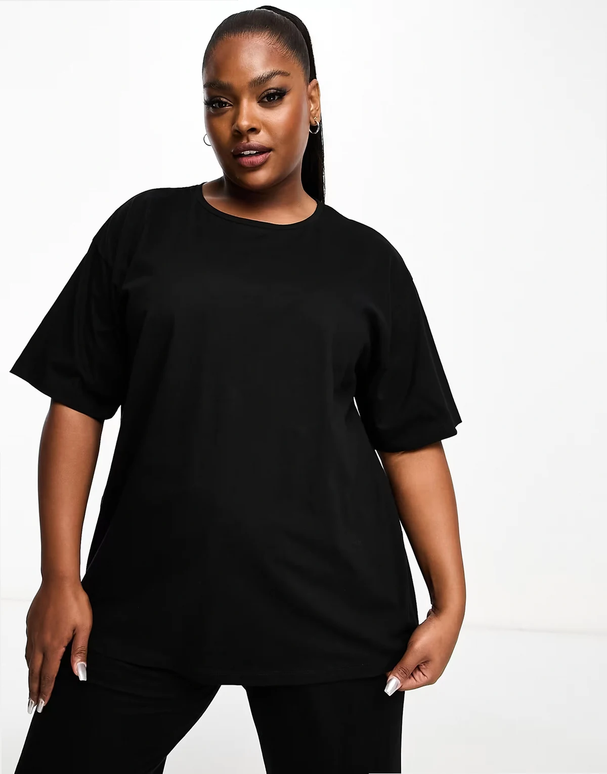 ASOS DESIGN Curve – Mieszaj i łącz – Czarny bawełniany T-shirt oversize od piżamy