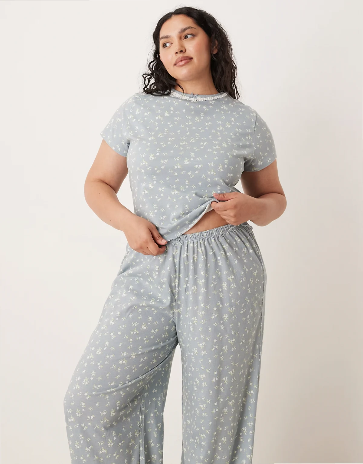 ASOS DESIGN Curve mix & match pajama baby tee in blue floral print