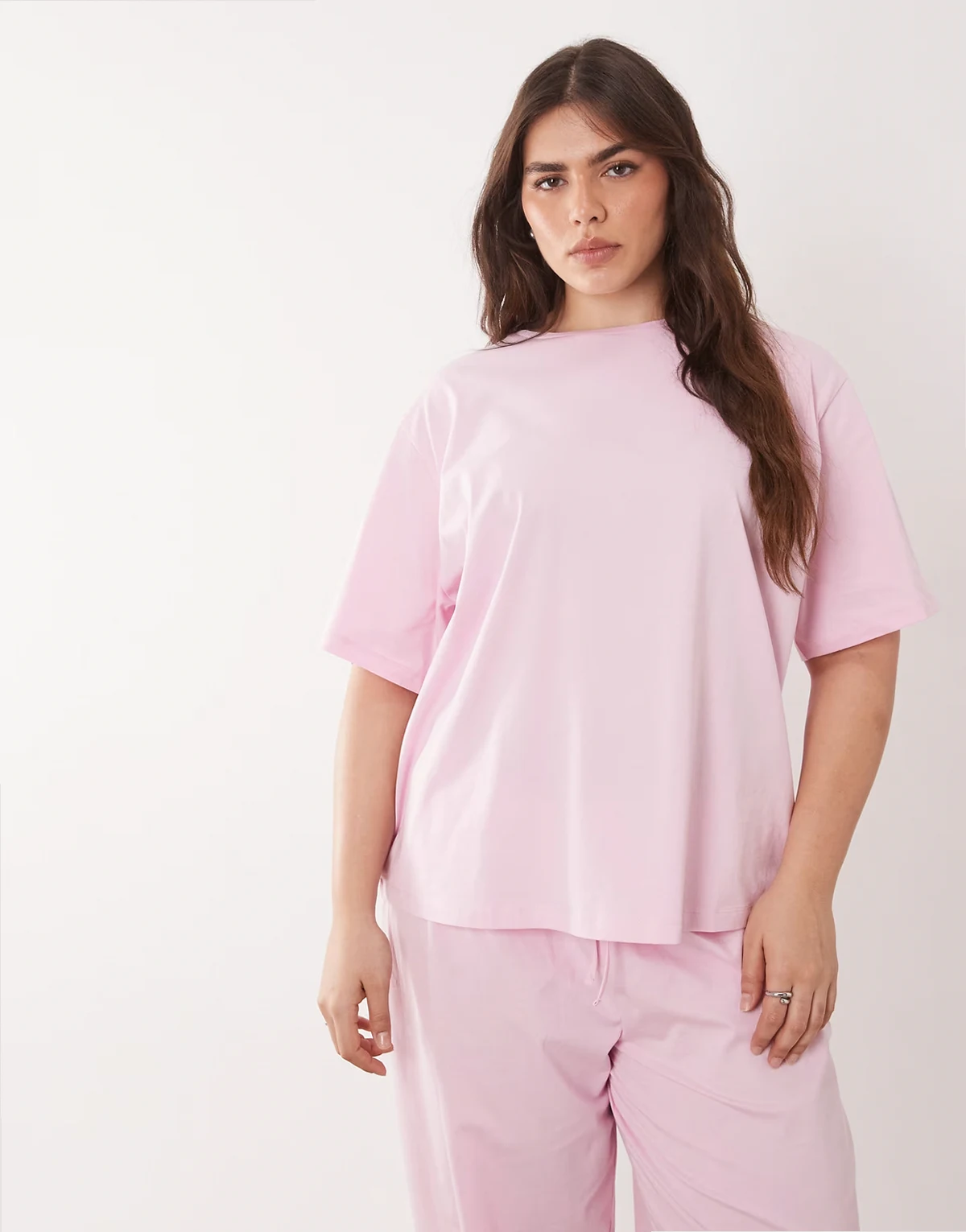 ASOS DESIGN Curve mix & match cotton oversized pajama tee in candy pink