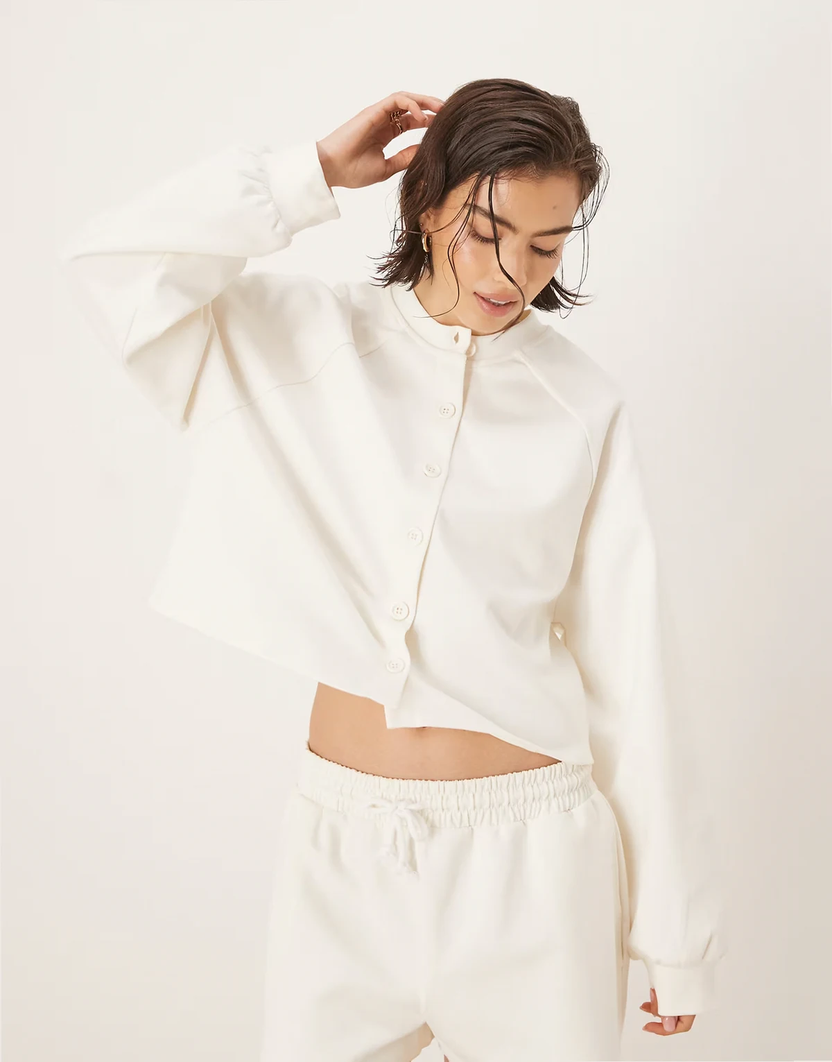 interlock cardigan in cream - part of a set