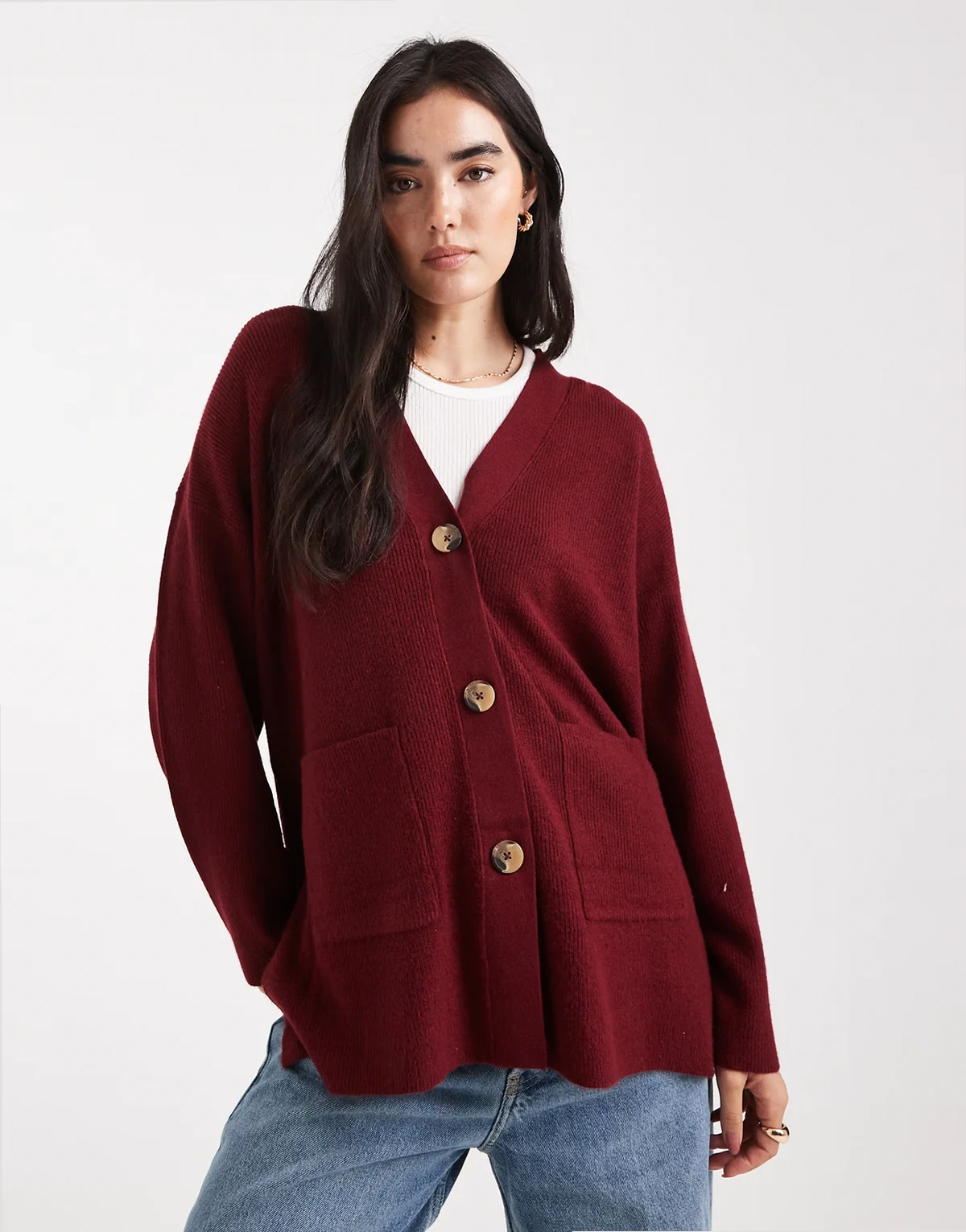 – Oversize-Strickjacke in Burgunderrot