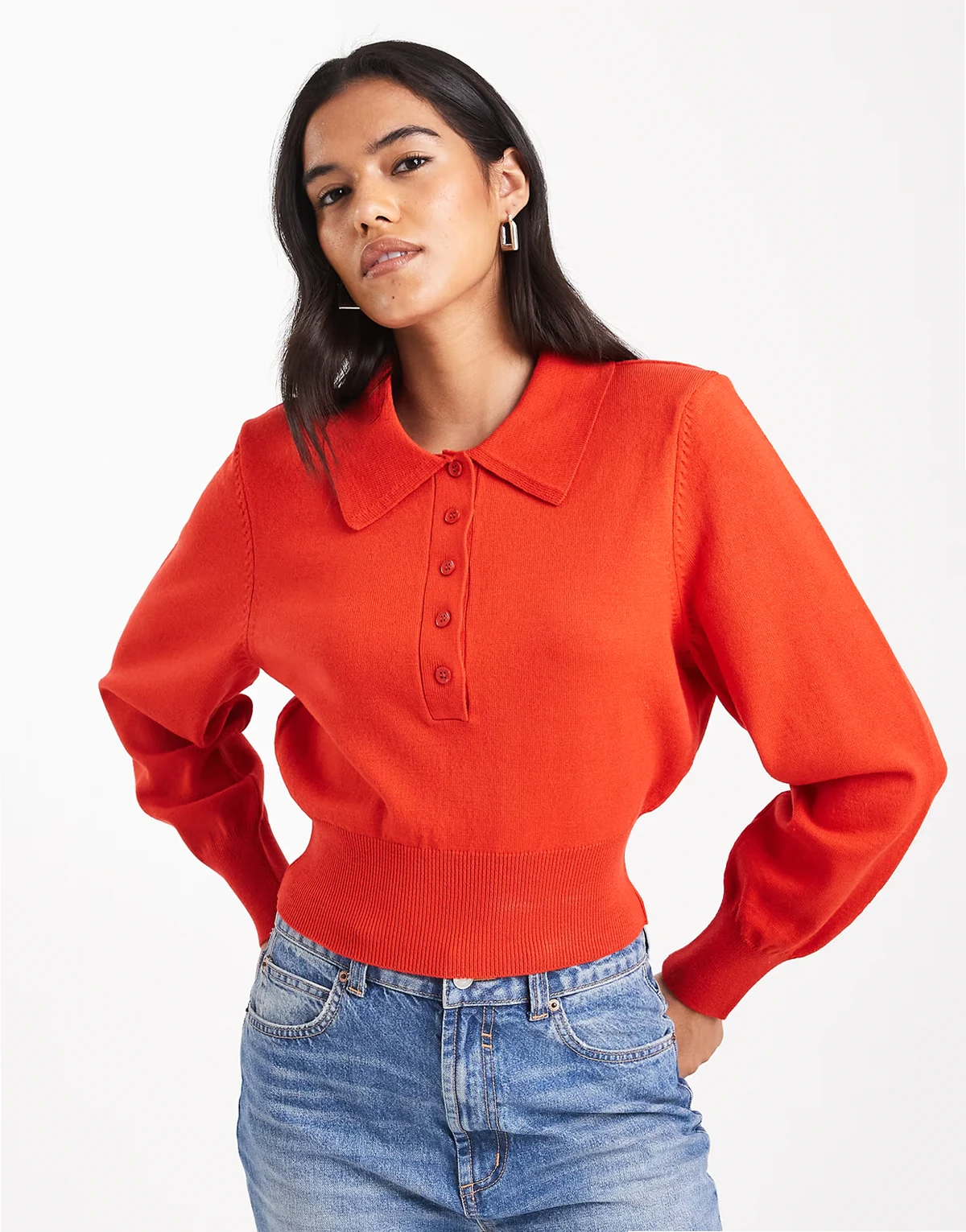 nipped waist polo in red