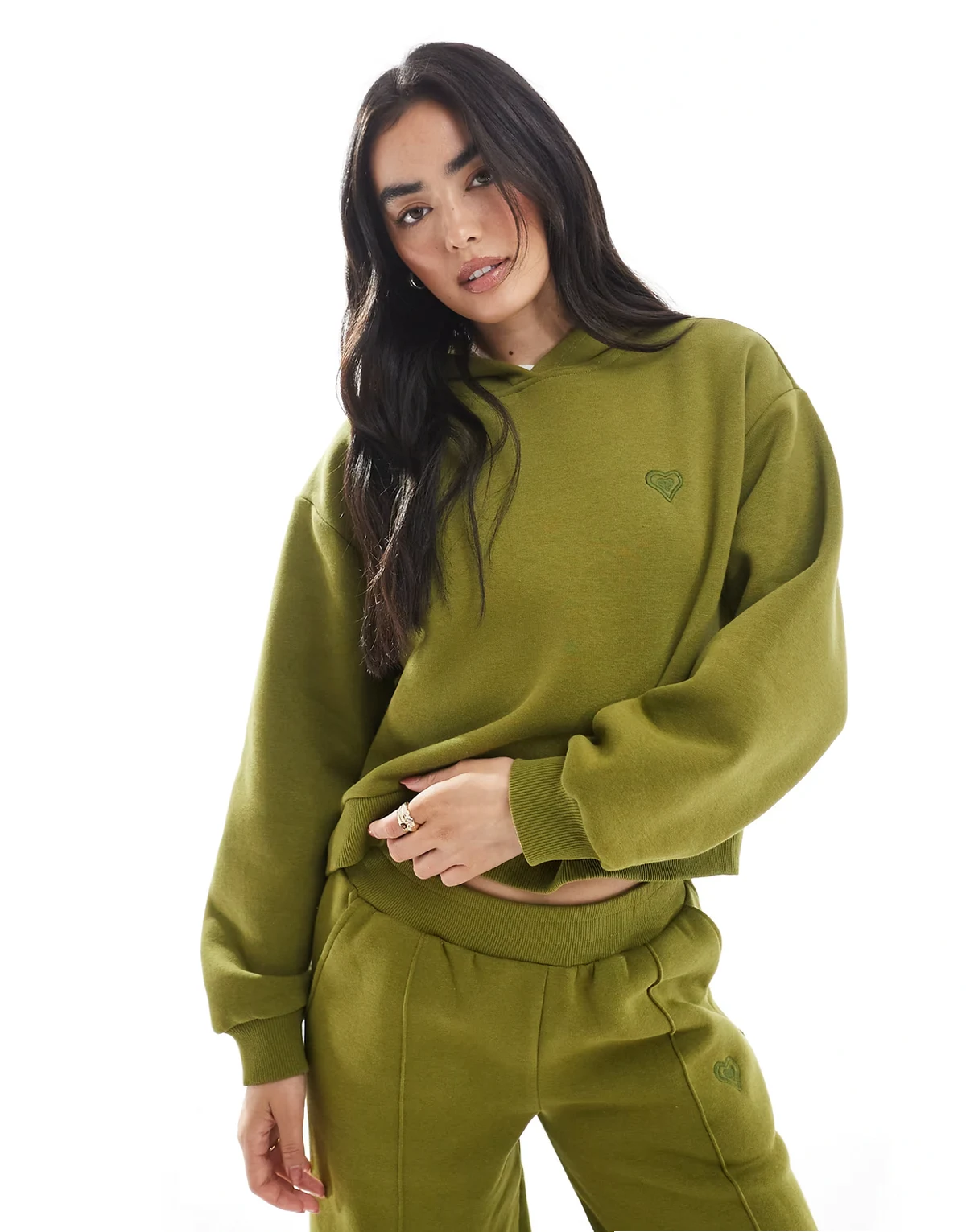 – Oversize-Kapuzenpullover in Olivgrün, Kombiteil