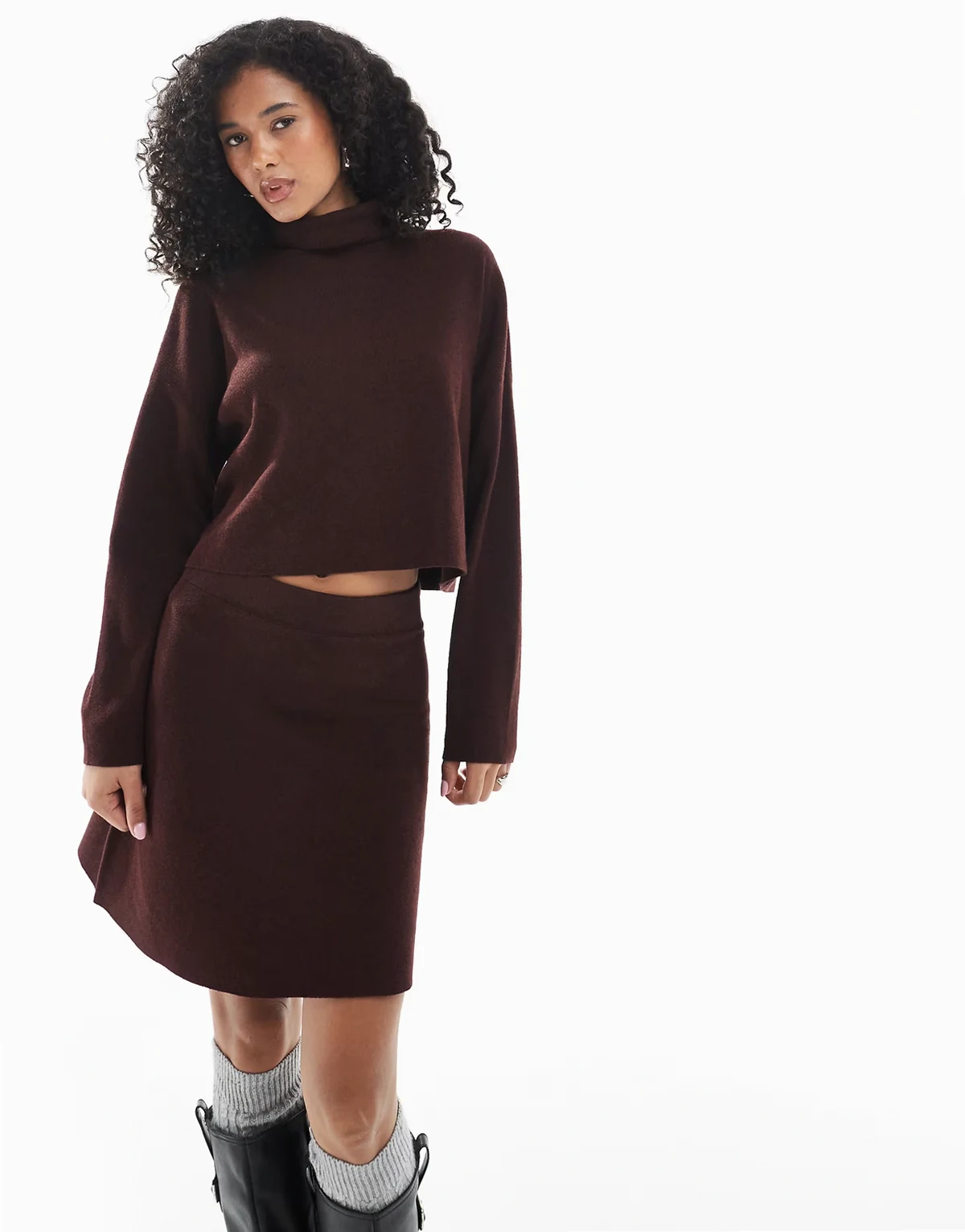 roll neck knitted sweater in burgundy - part of a set