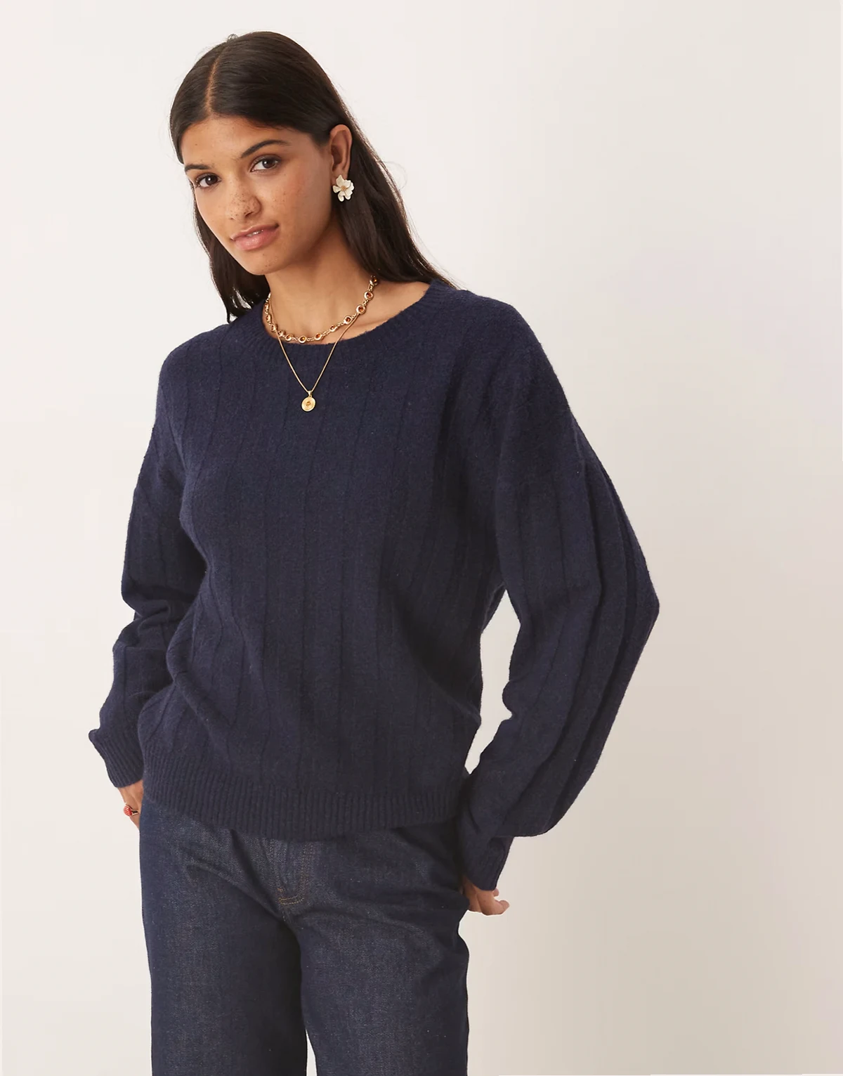 rib knit sweater in navy