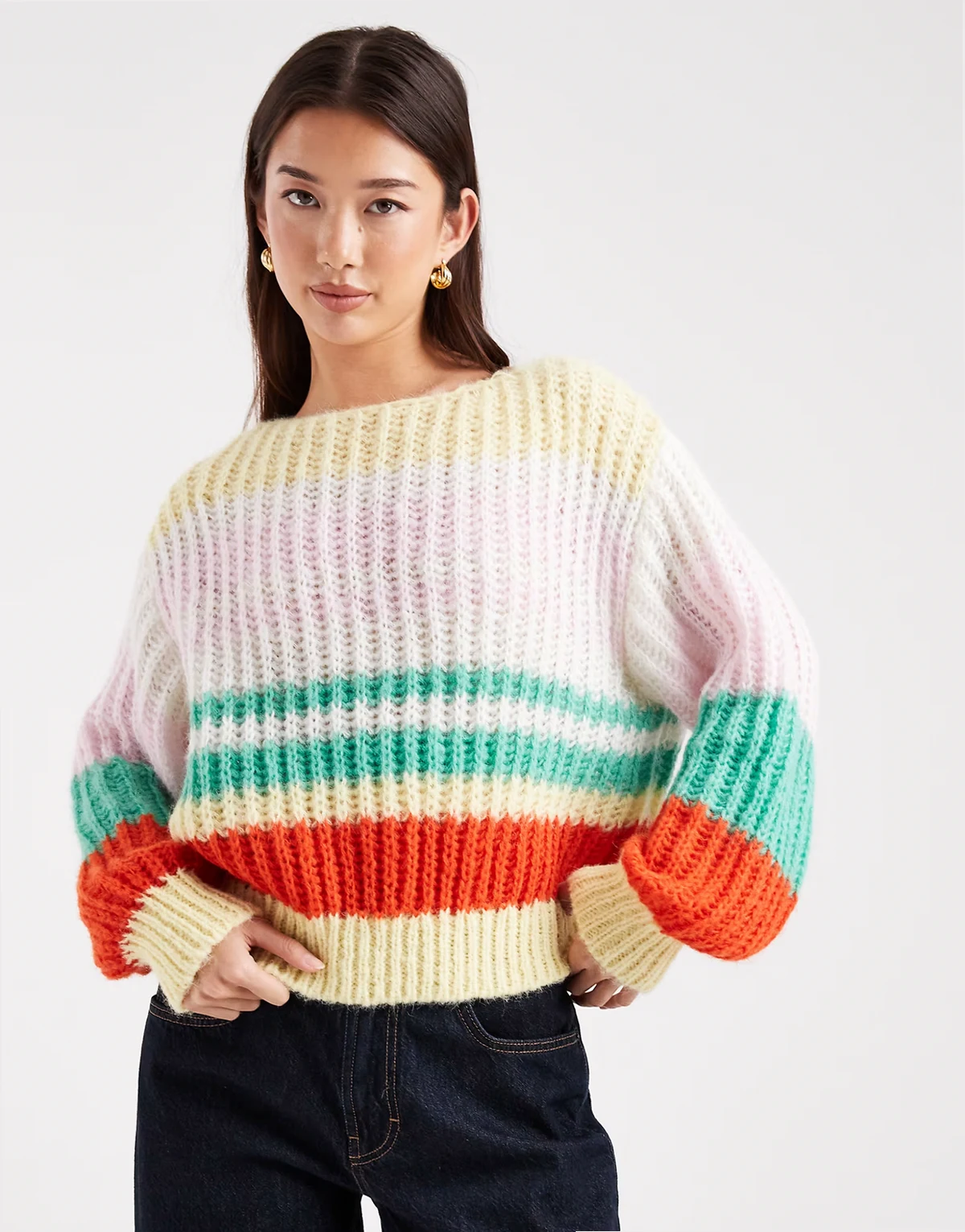 – Strickpullover mit bunten Retro-Streifen