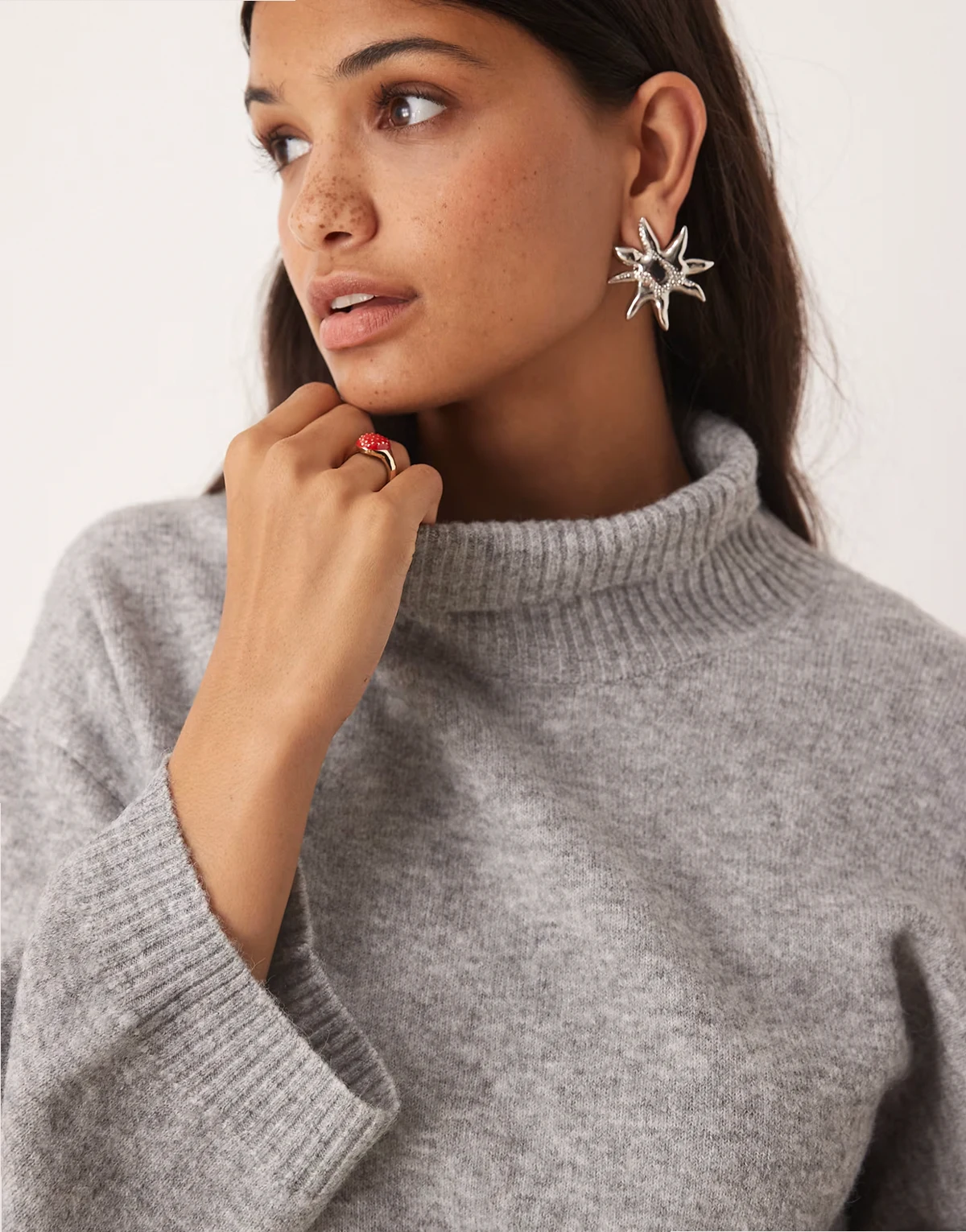 wide sleeve oversized sweater in gray