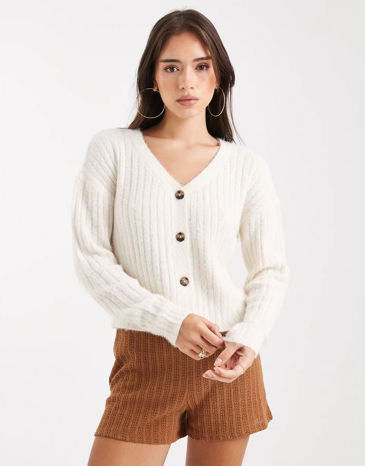 ribbed soft cardigan in cream