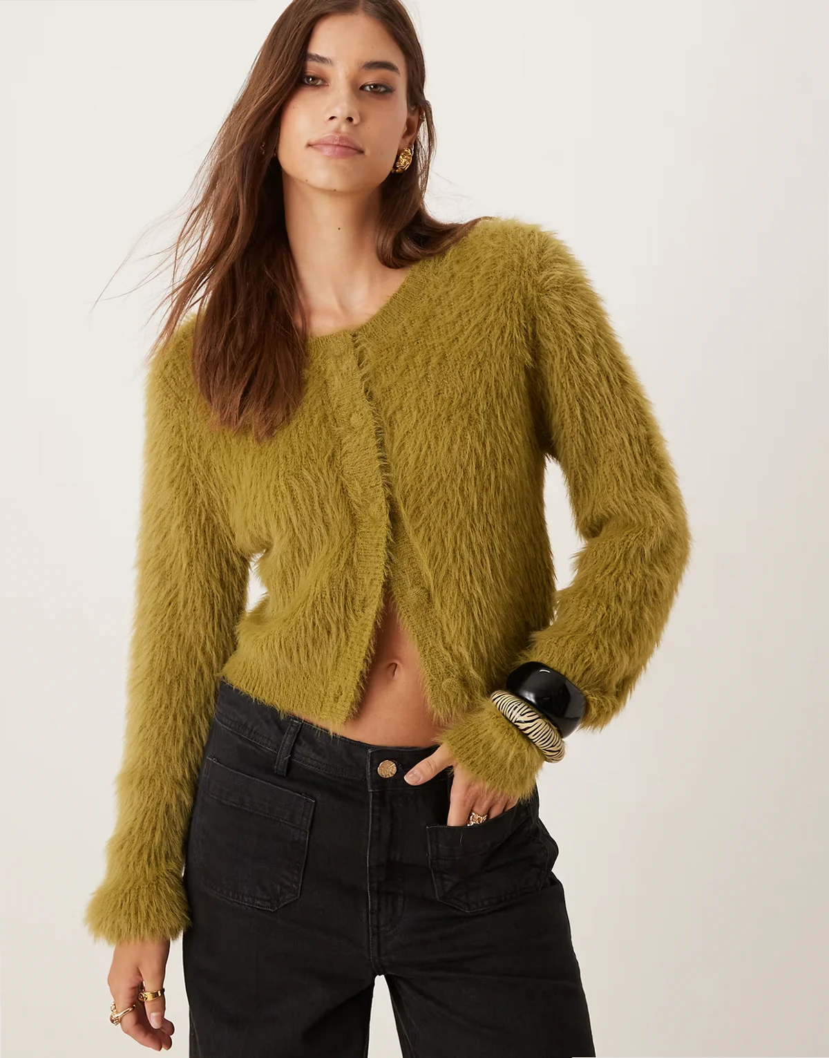 – Superweiche, flauschige Strickjacke in Grün