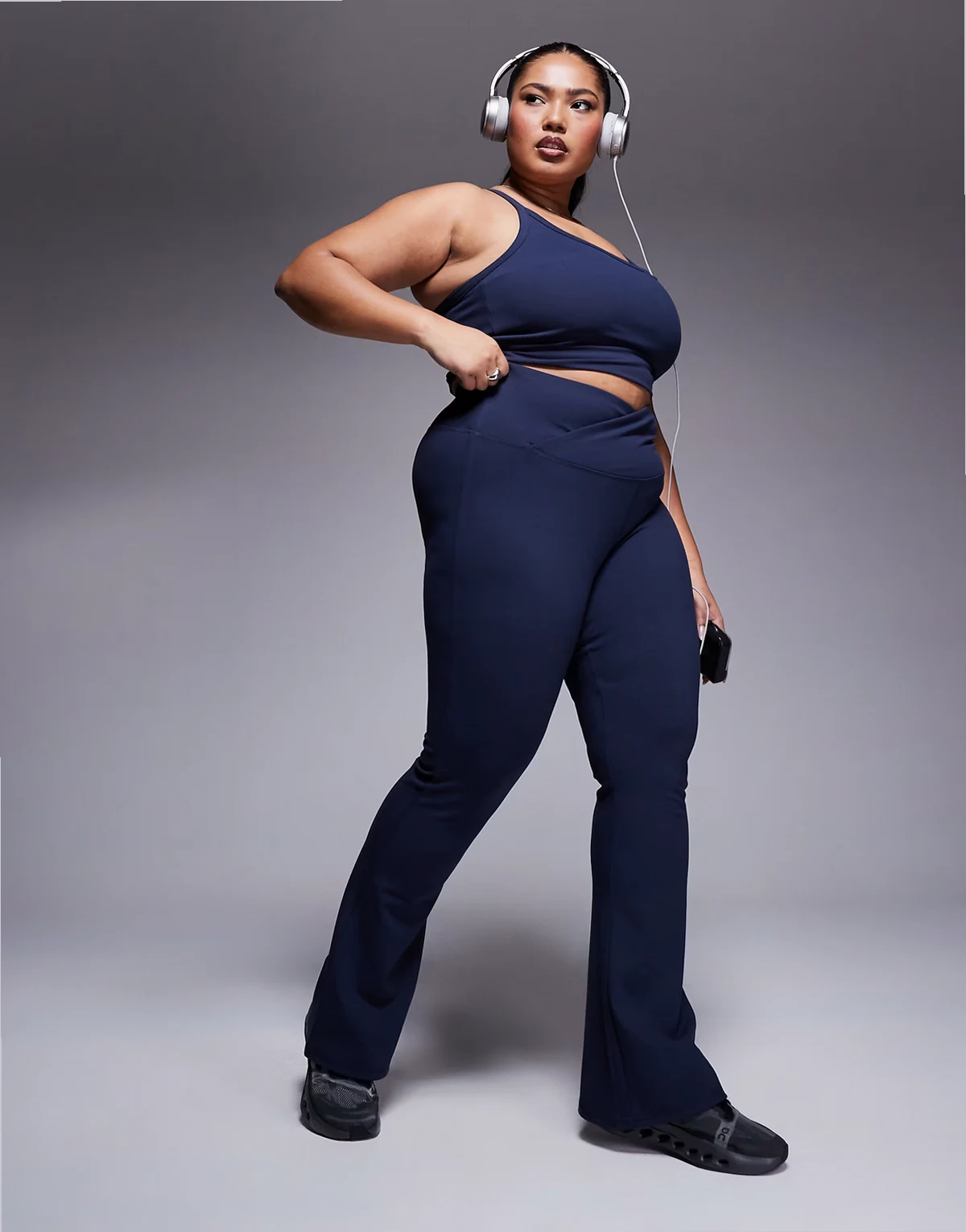 Curve Icon soft touch wrap waist slim kick yoga leggings in midnight navy