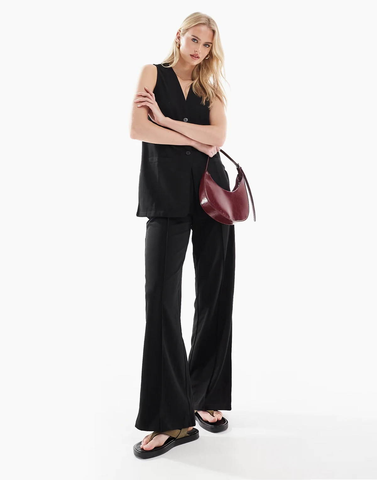 wide leg jersey crepe pants in black
