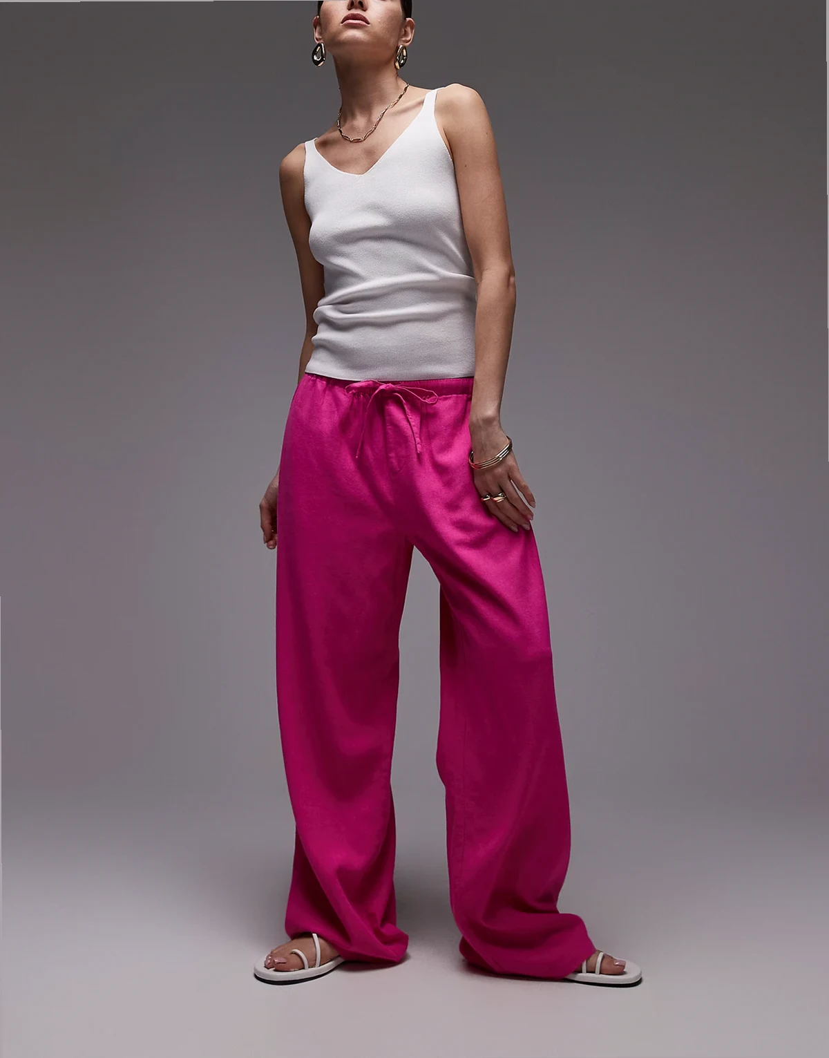 – Hose mit geradem Schnitt aus Leinen in Pink