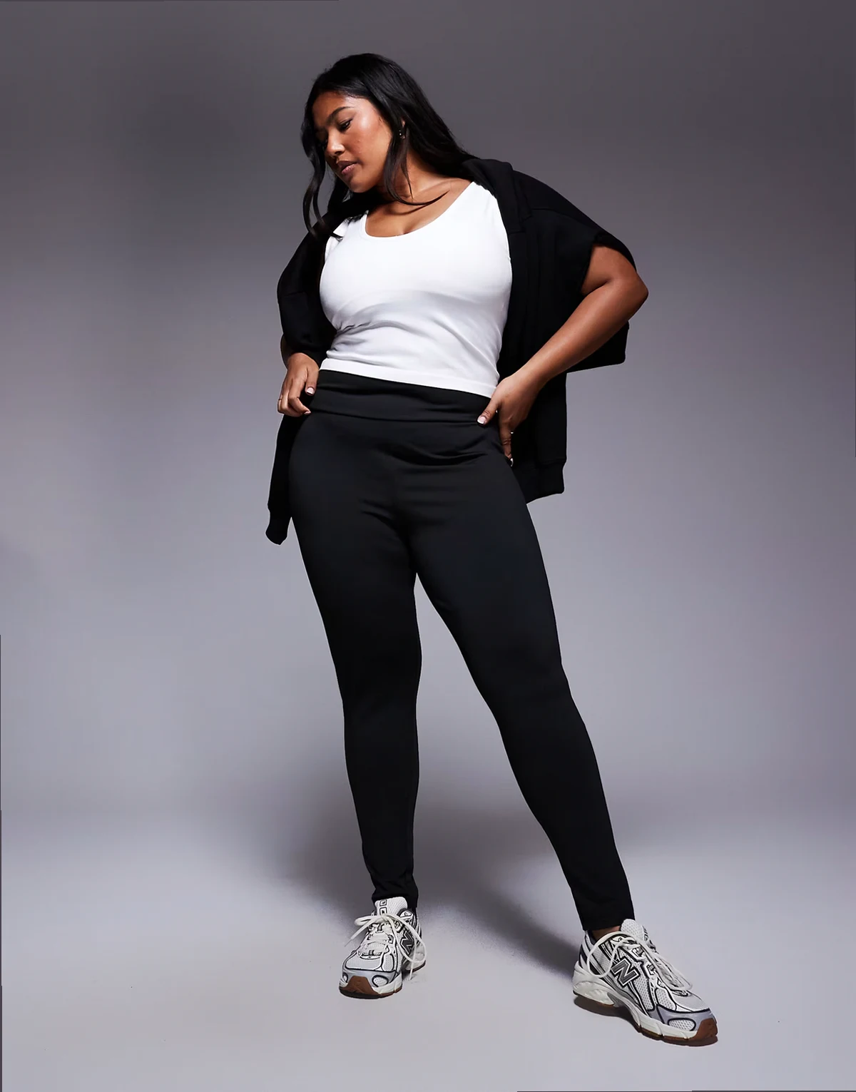 ASOS DESIGN Curve – Modelujące czarne legginsy z szeroką talią
