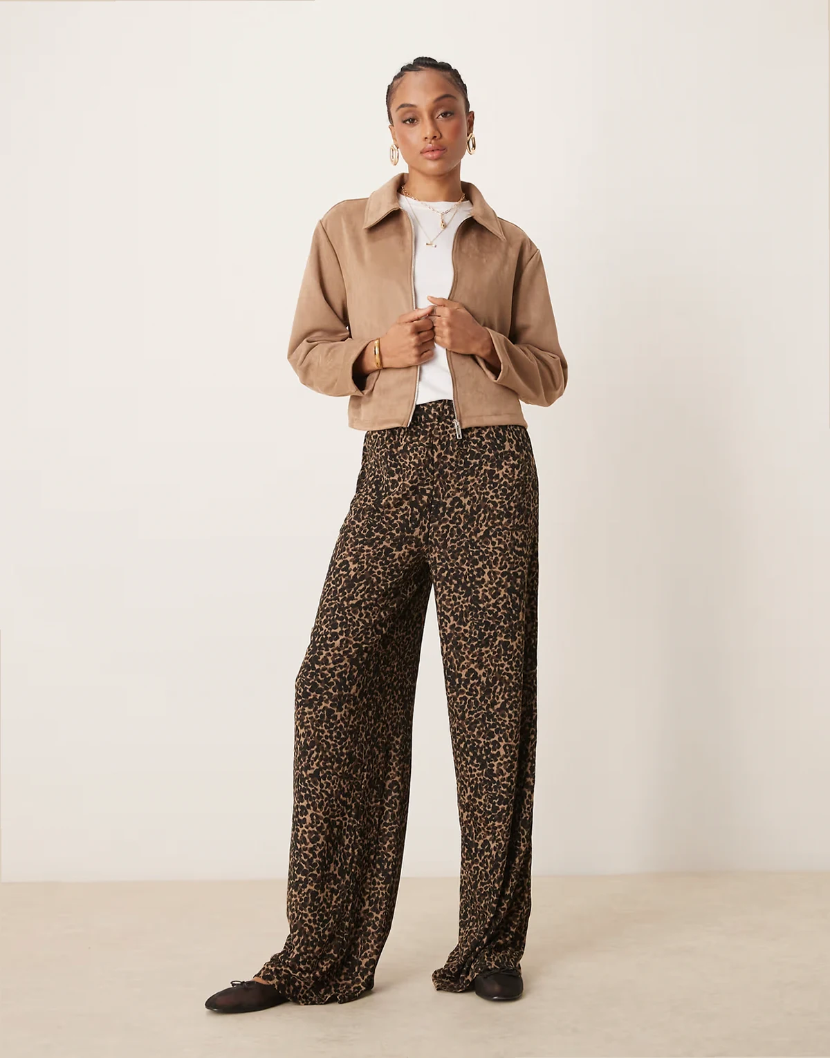 wide leg textured pants in leopard print