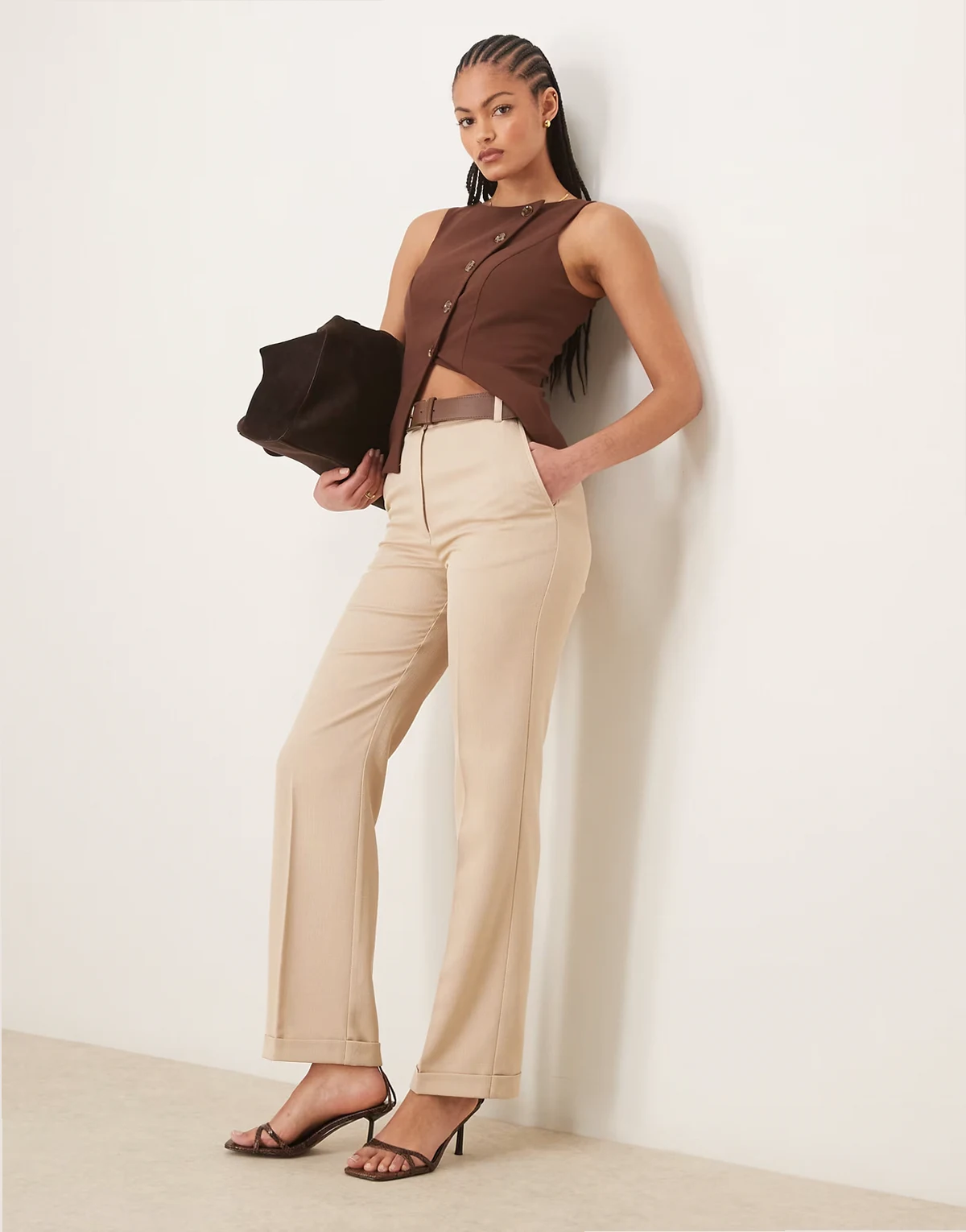 Tall – Elegante Hose in Steingrau mit schmalem, geradem Schnitt und Gürtel