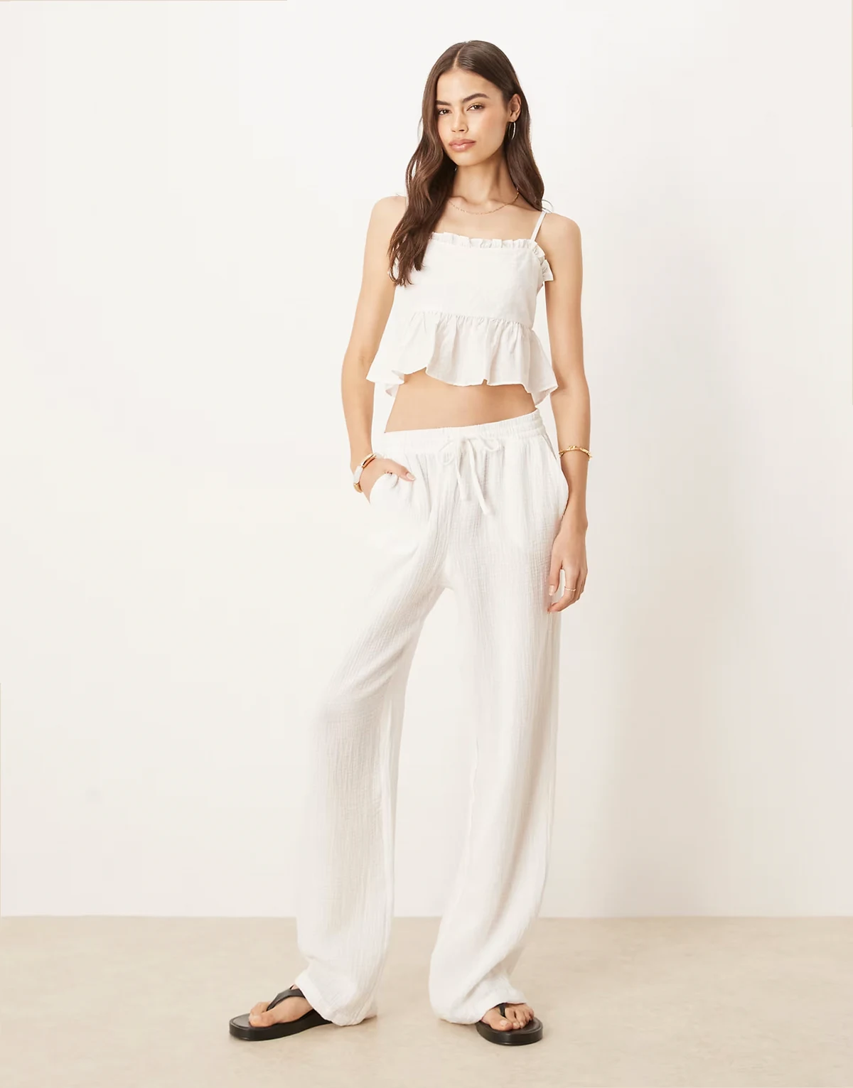 wide leg cheesecloth pants in off white