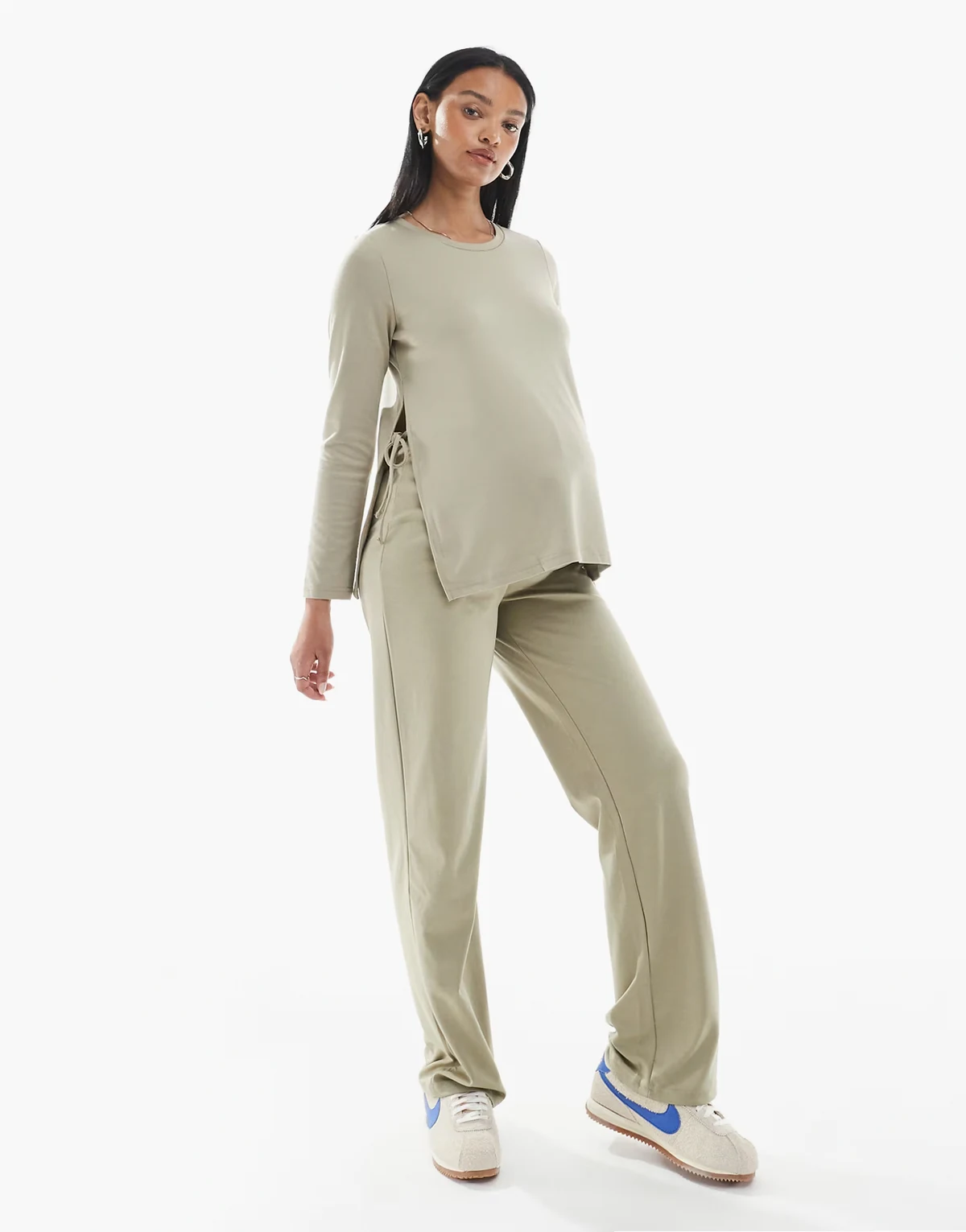 Mamalicious over the bump jersey pants in beige - part of a set