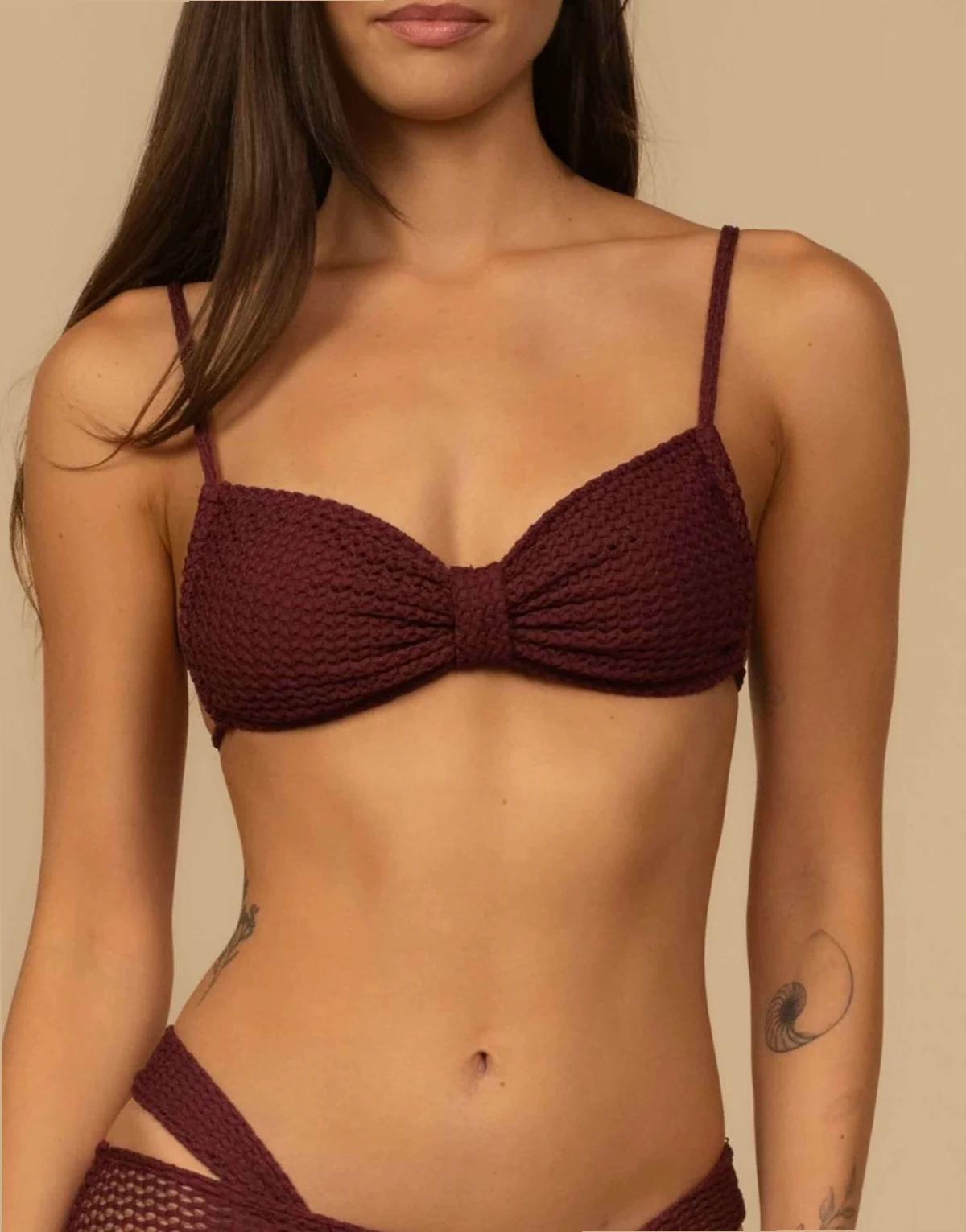 devin bikini top in maroon crochet