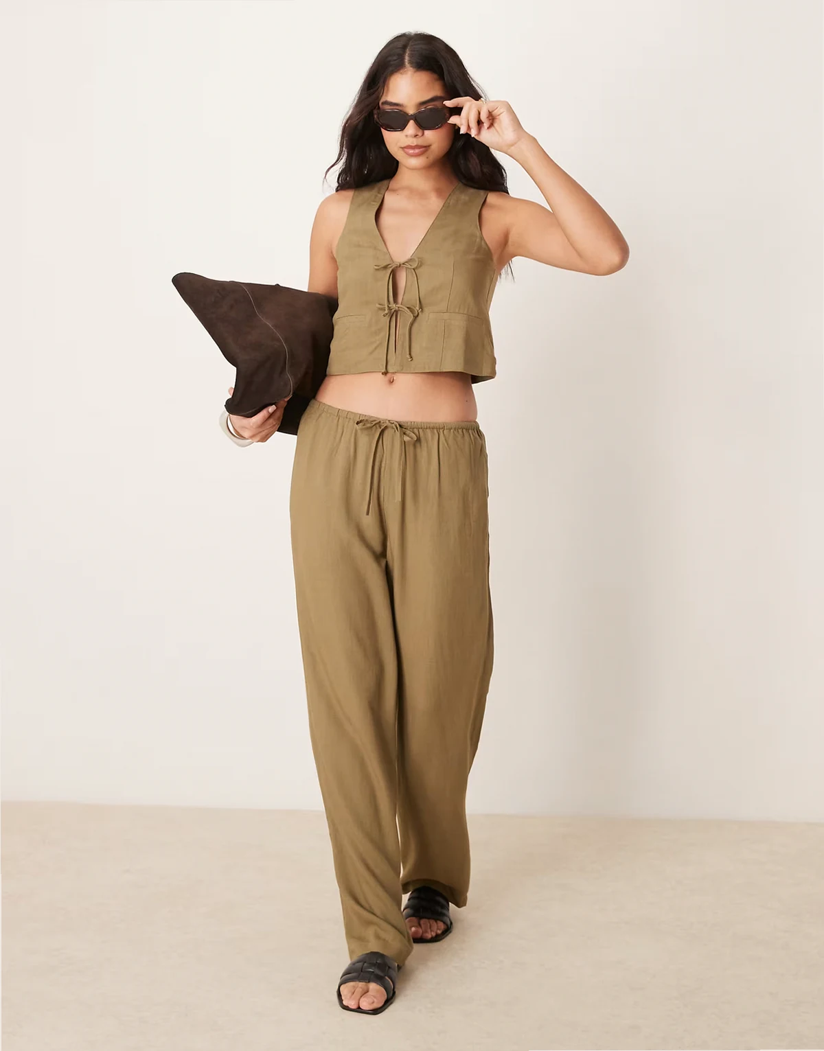 skinny waistband beach pants in olive green - part of a set