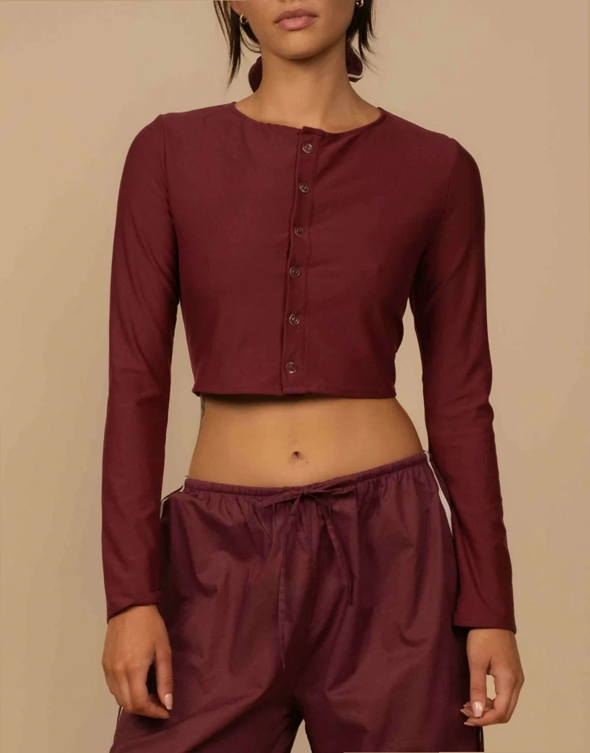 button-down cardi in maroon