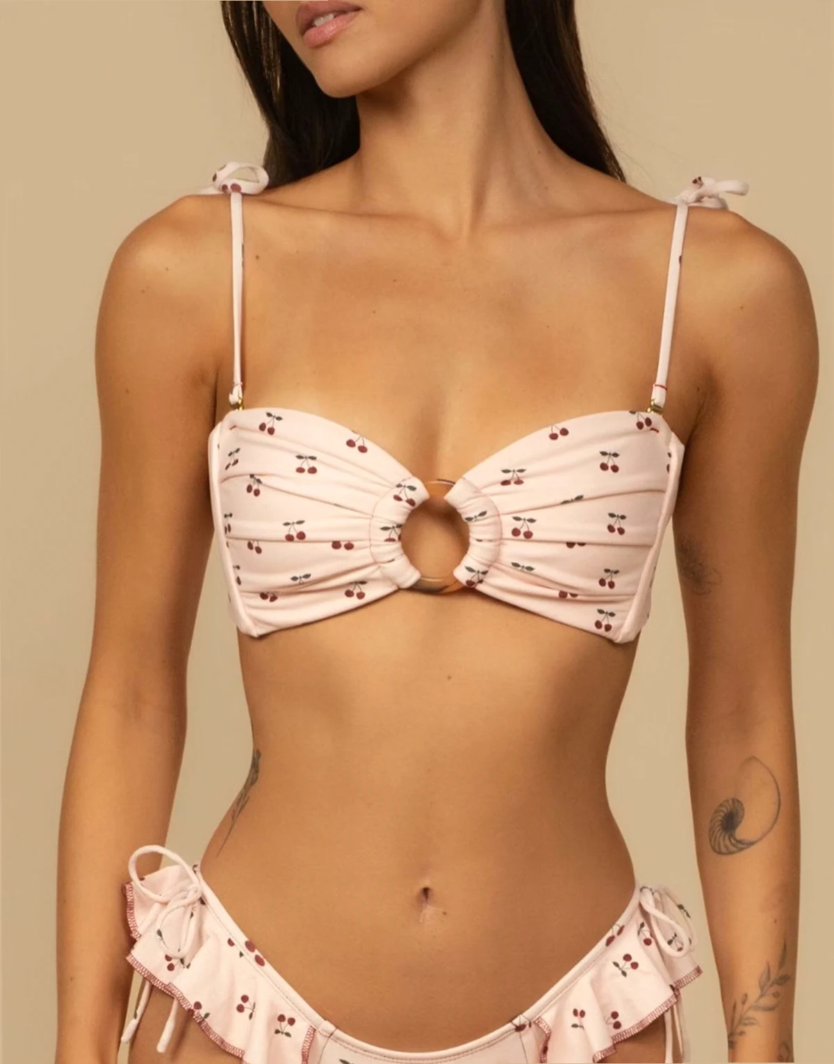 tori ties bandeau bikini top in cherries