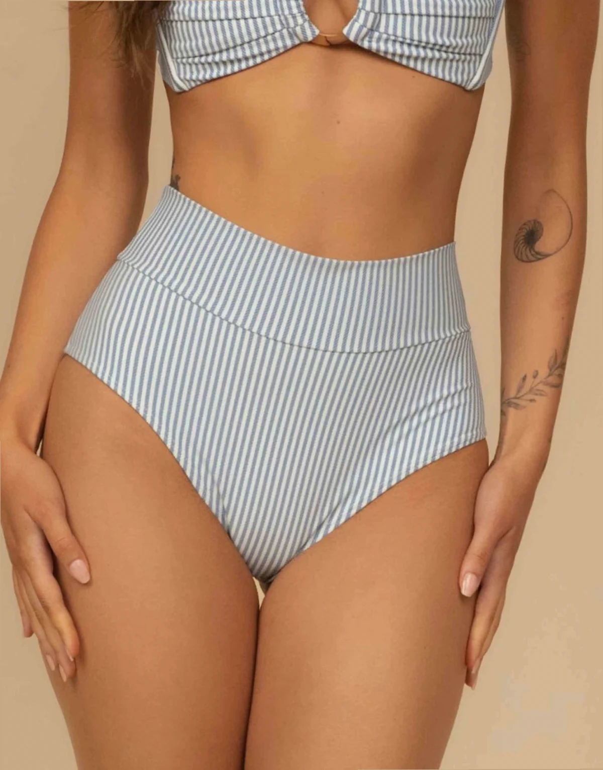 added coverage high rise bikini bottom in classic blue stripe