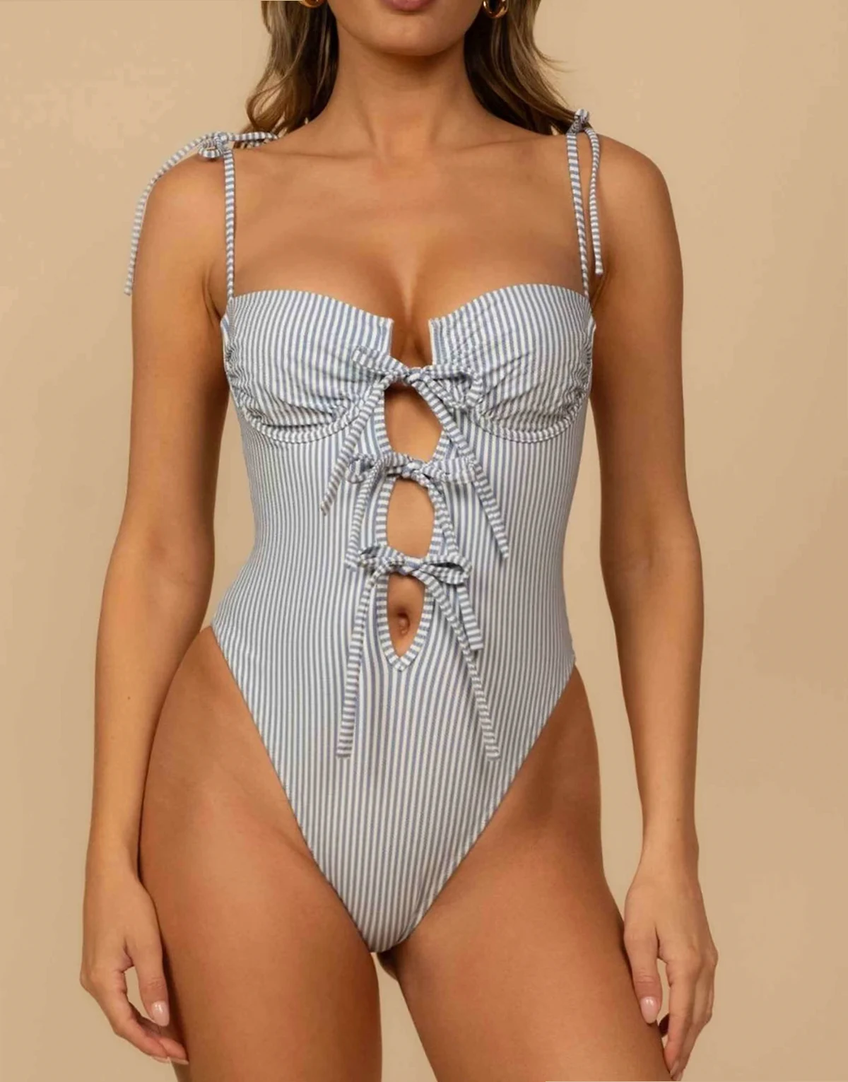 trois one-piece in classic blue stripe