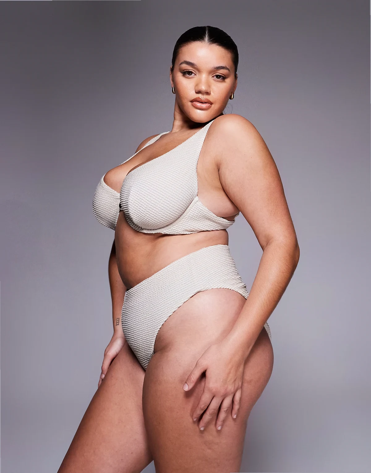 ASOS DESIGN Curve Winter crinkle Azores high leg high waist bikini bottoms in metallic cream