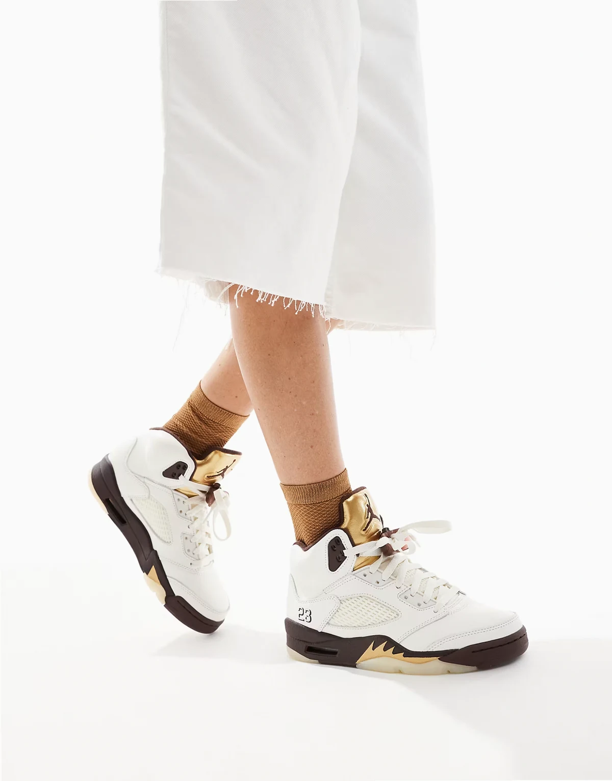 Nike Air Jordan 5 Retro sneakers in brown and gold