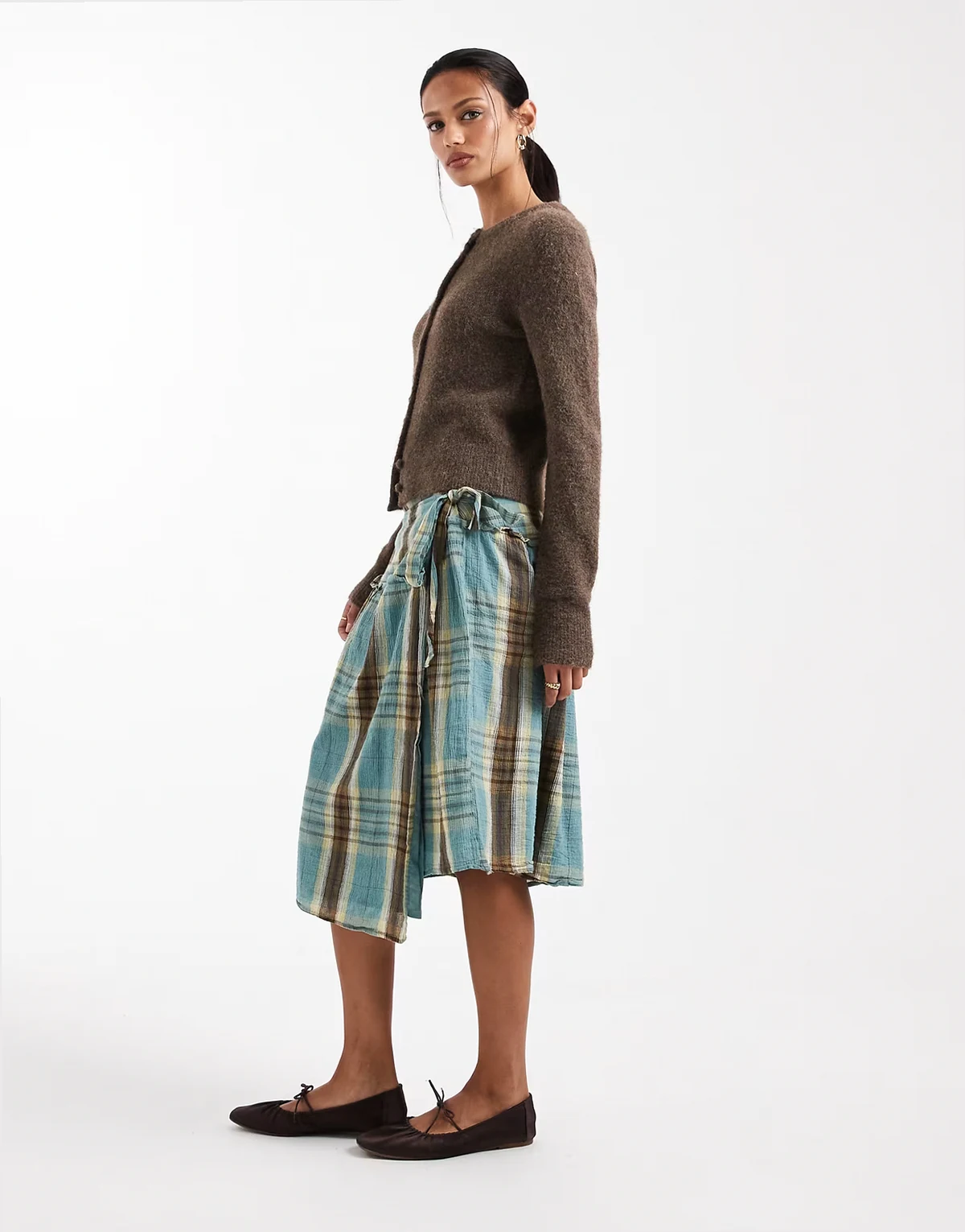 gracie wrap midi skirt in multi freddie plaid