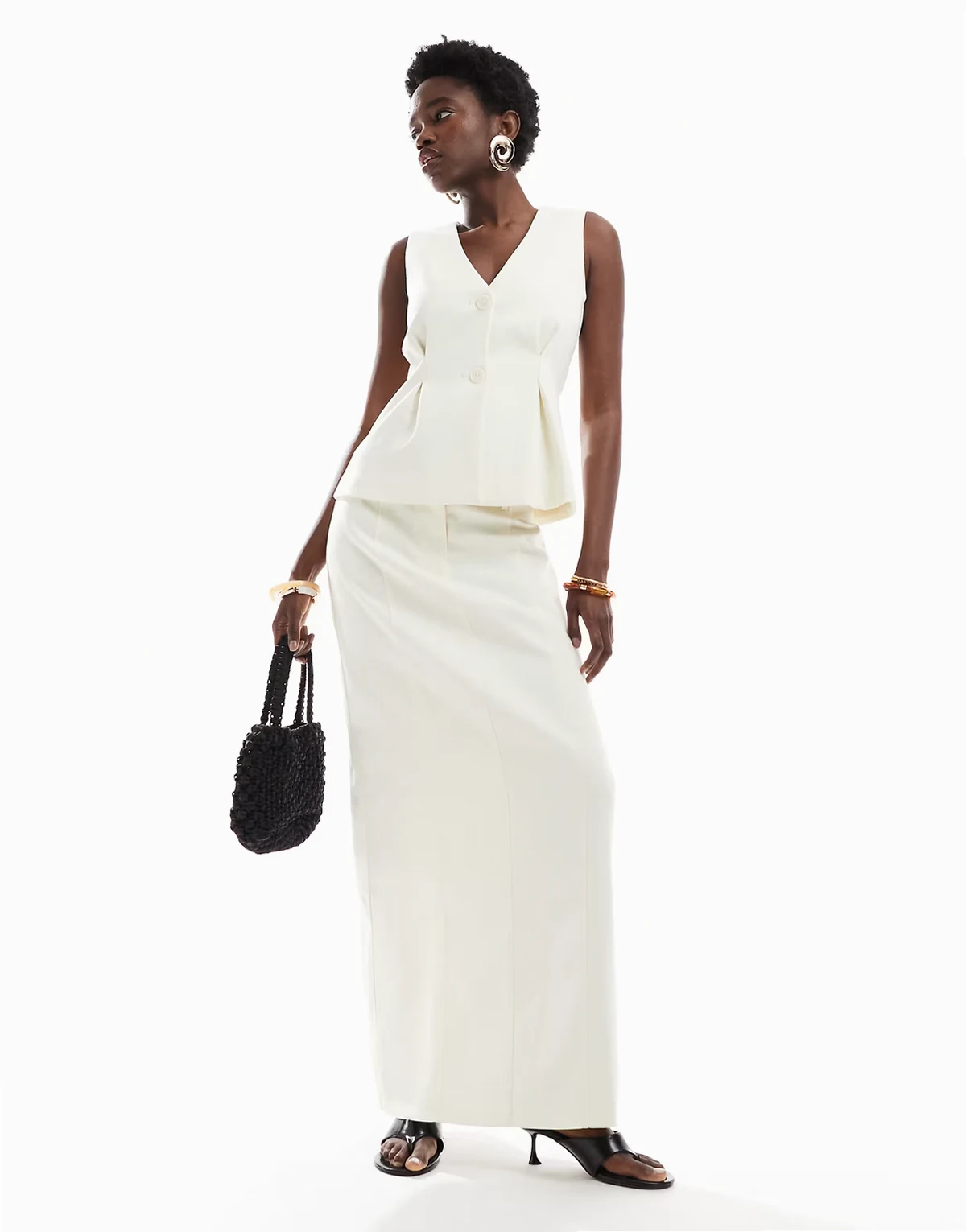 tailored seam detail maxi skirt in cream - part of a set
