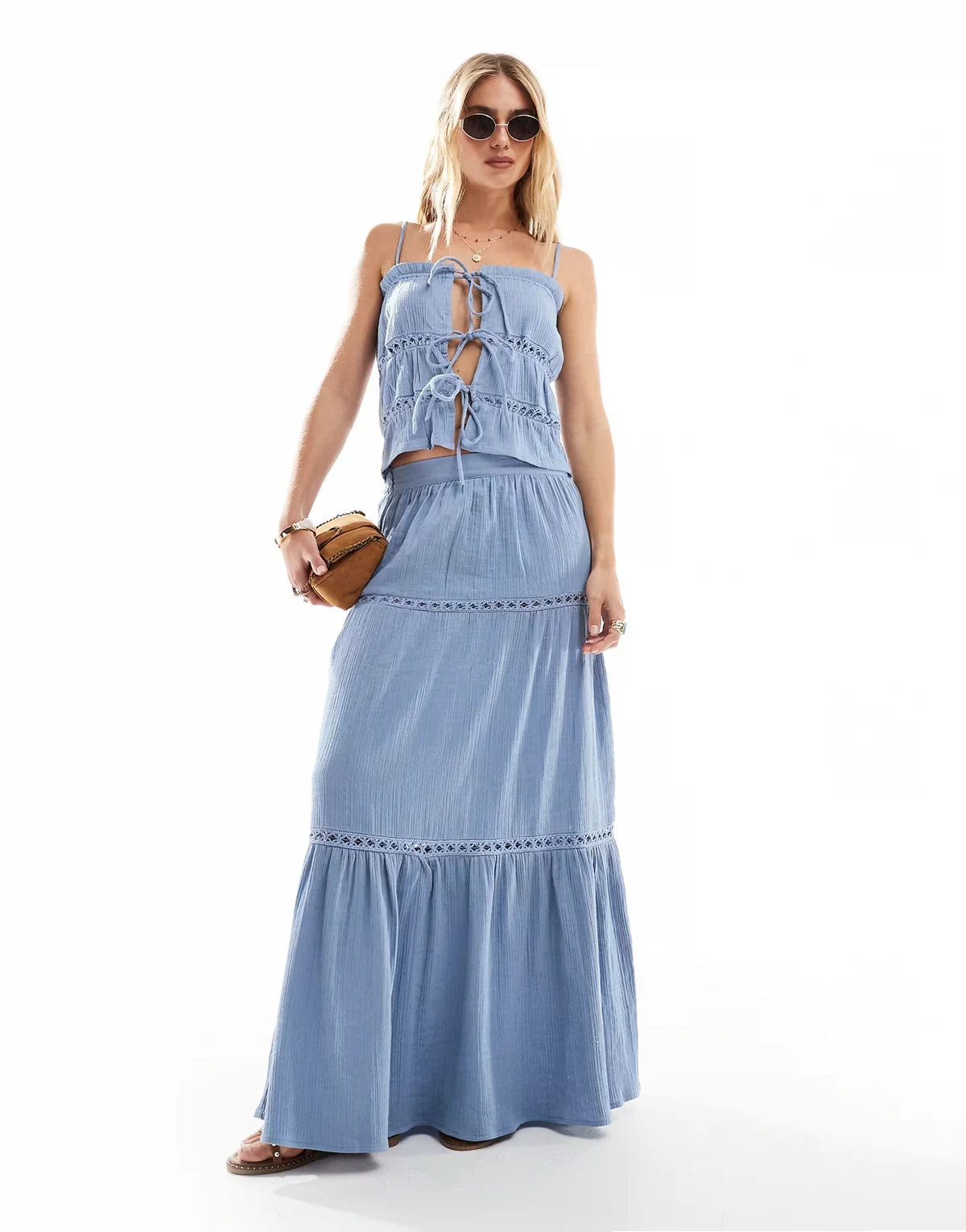Exclusive tiered maxi beach skirt in blue