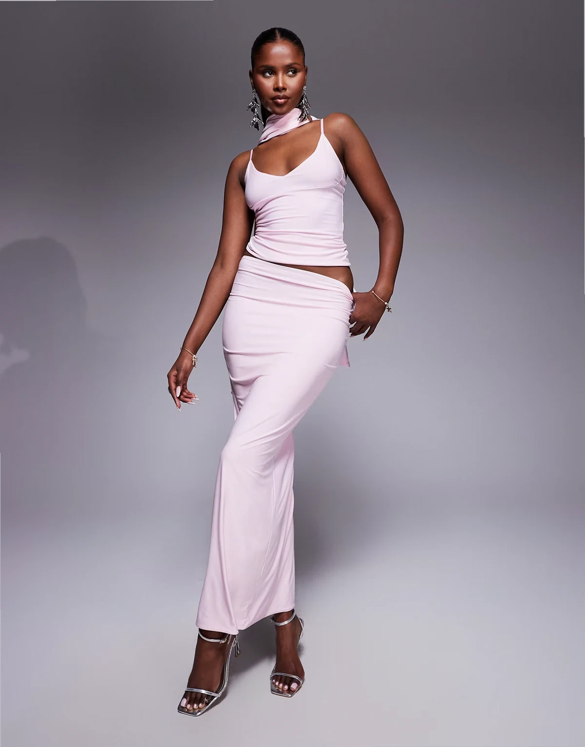 double sculpted slinky column maxi skirt in pink - part of a set
