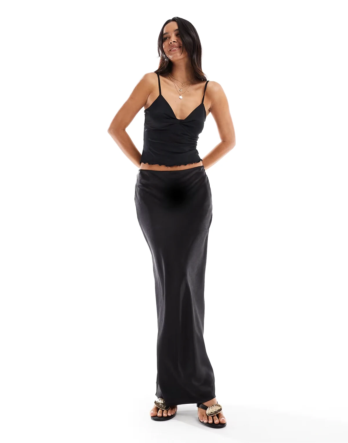 – Maxirock aus Satin in Schwarz mit geradem Schnitt