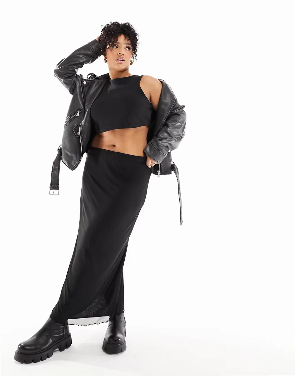 ASOS DESIGN Curve – Czarna siateczkowa spódnica midi