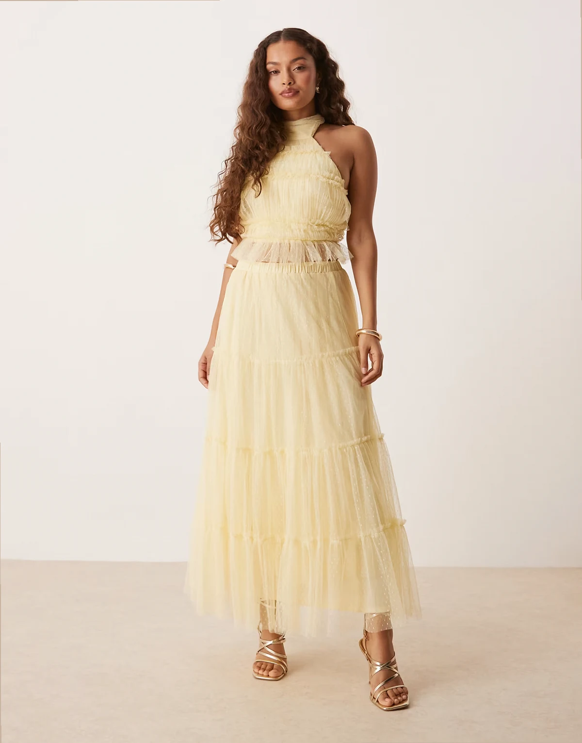 tiered ruffle maxi skirt in lemon - part of a set