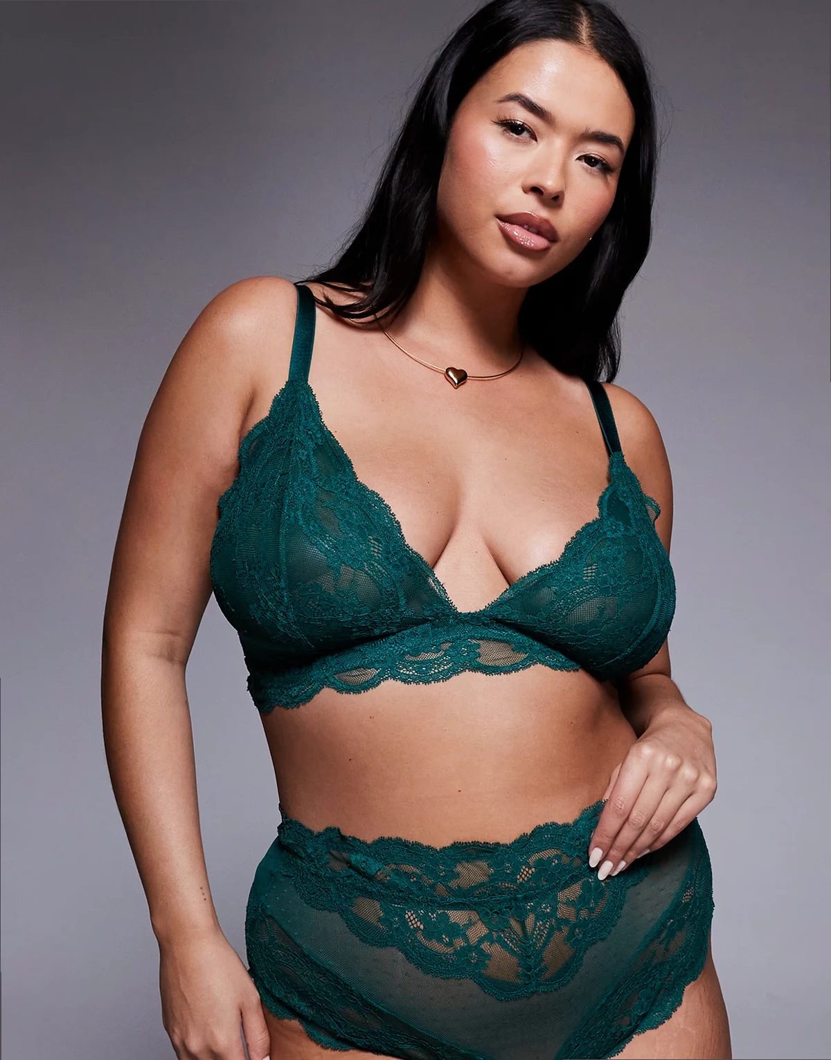 ASOS DESIGN Curve Lola lace longline bralette in forest green