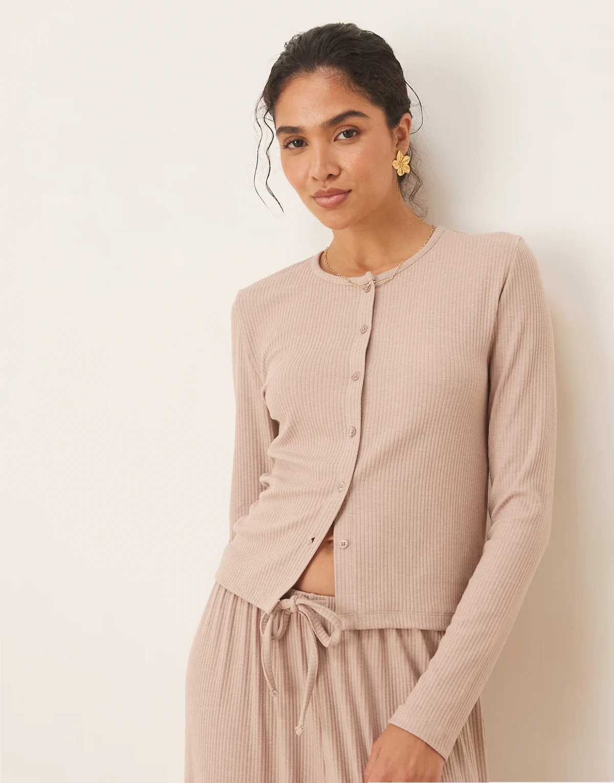 lounge mix & match ribbed cardigan in cream