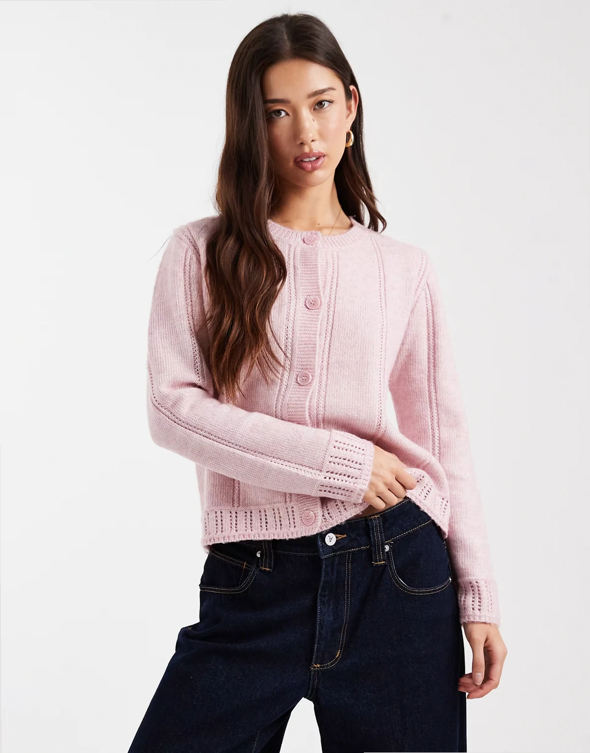 – Strukturierte Strickjacke in Blassrosa