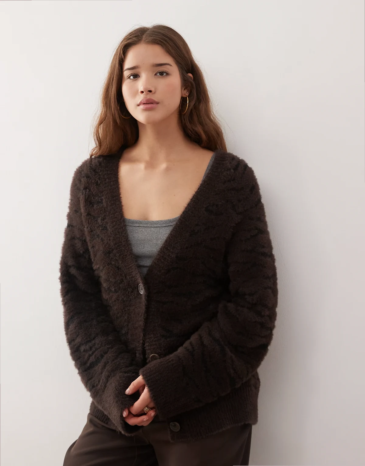 – Bambi – Jacquard-Strickjacke in Schokobraun