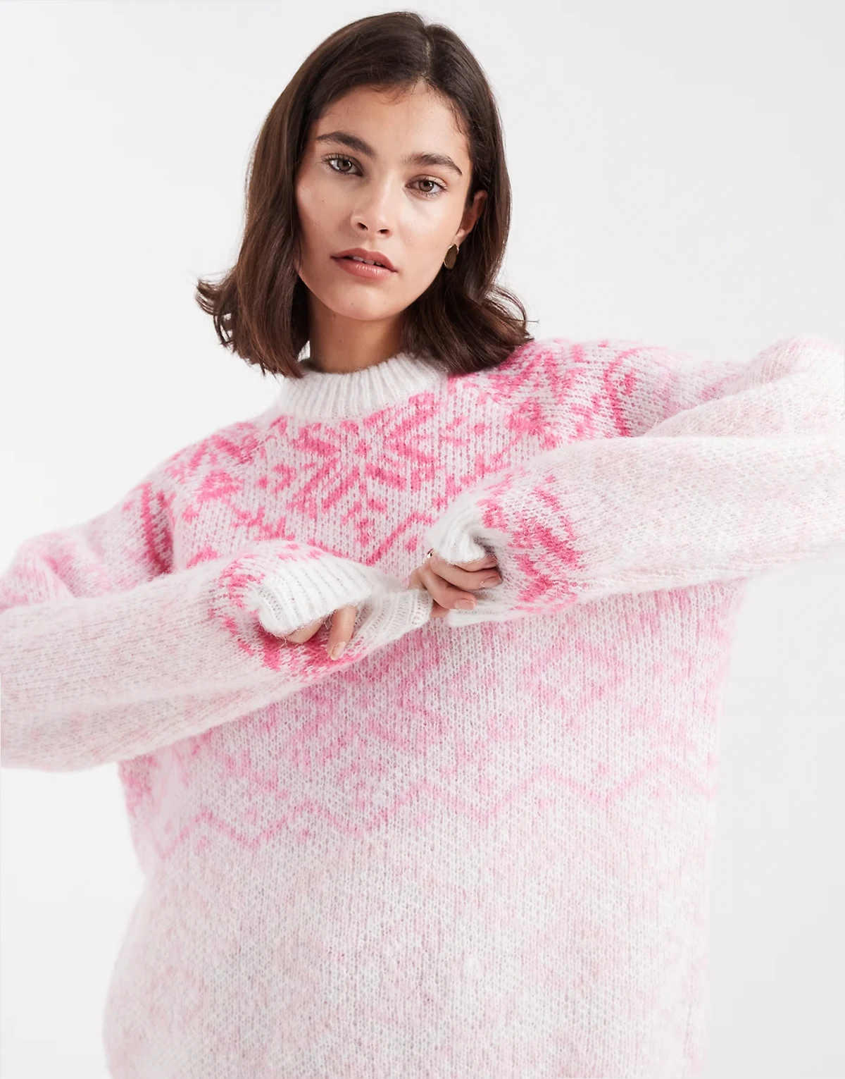 – Hochgeschlossener Strickpullover mit pastelligem Norwegermuster