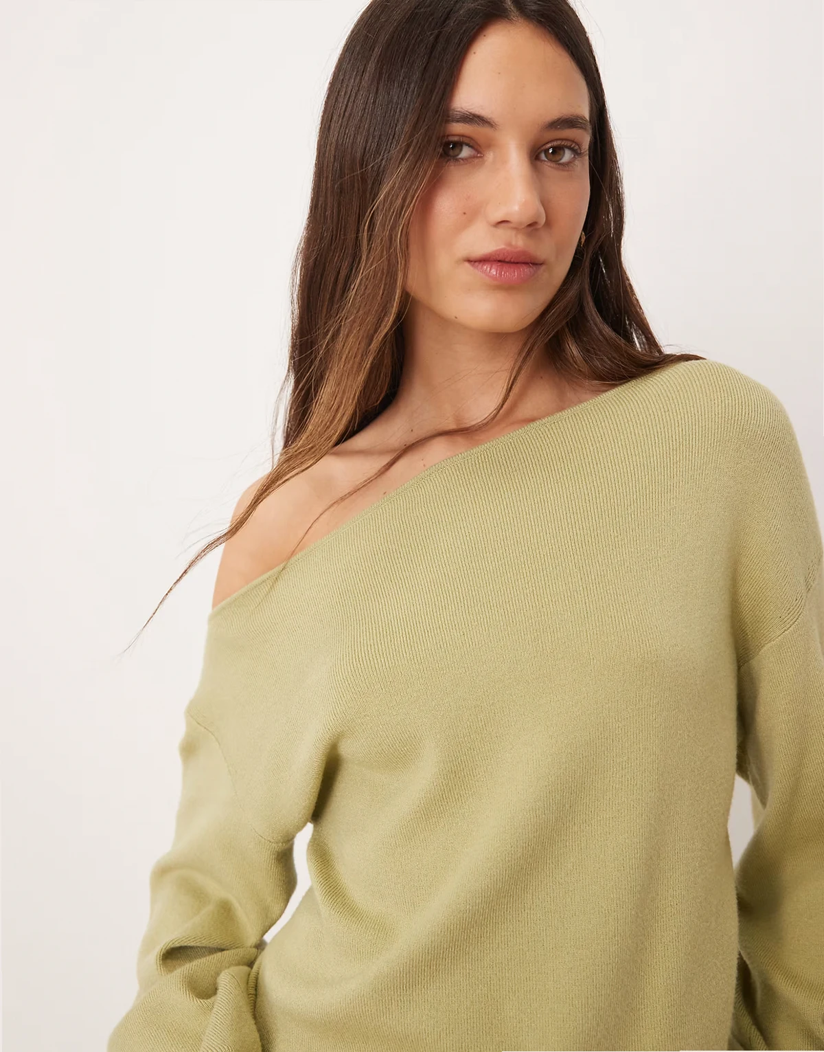 off-shoulder slouchy sweatshirt in sage green