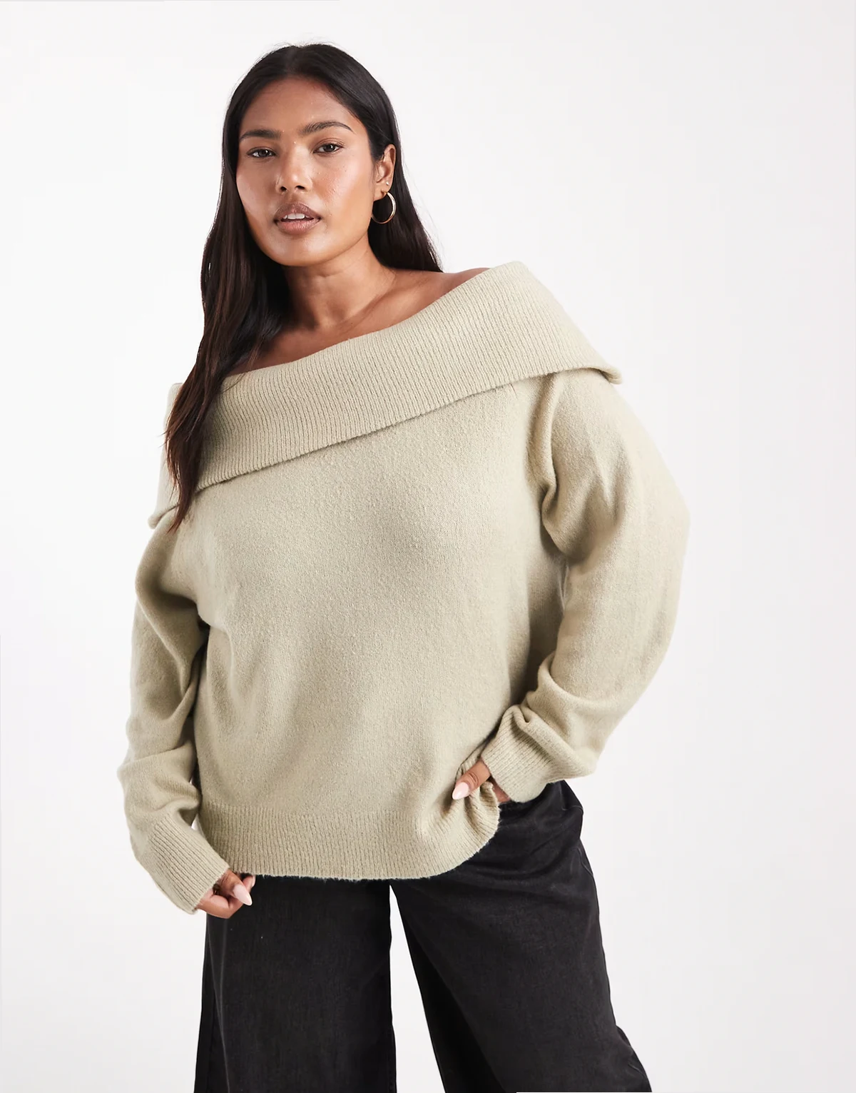 Plus bardot sweater in sage green