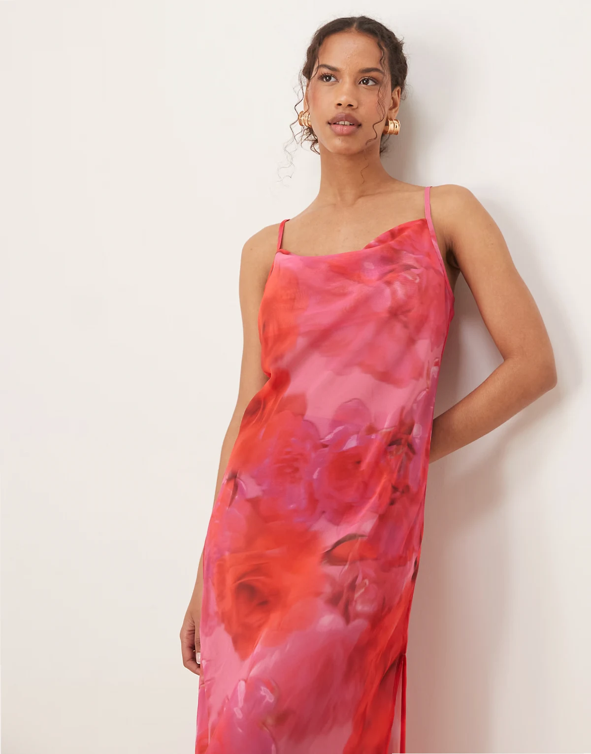 blurred floral print maxi beach dress in pink