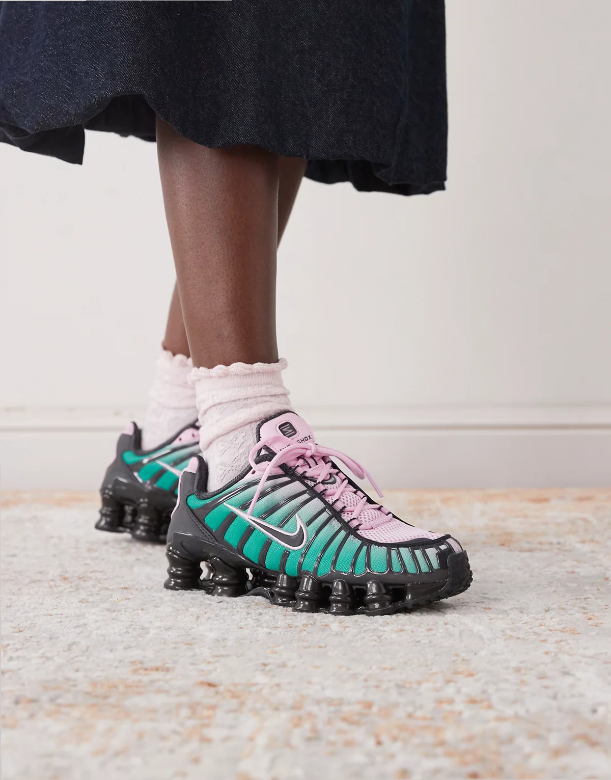 Shox TL sneakers in black, pink and green