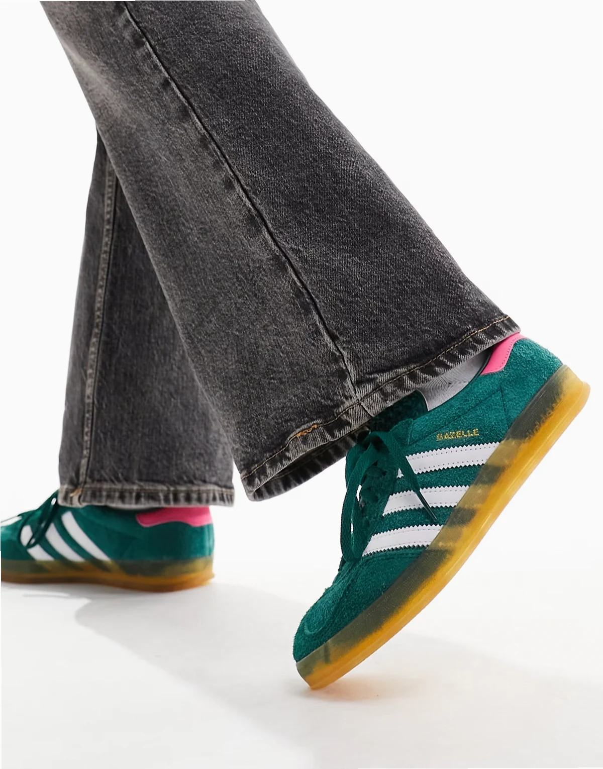 Gazelle Indoor sneakers in dark green with pink heel tab