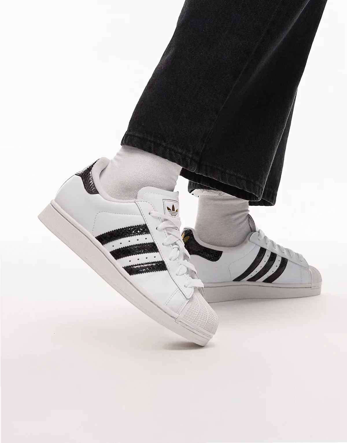 Superstar II sneakers in white and snake-print black